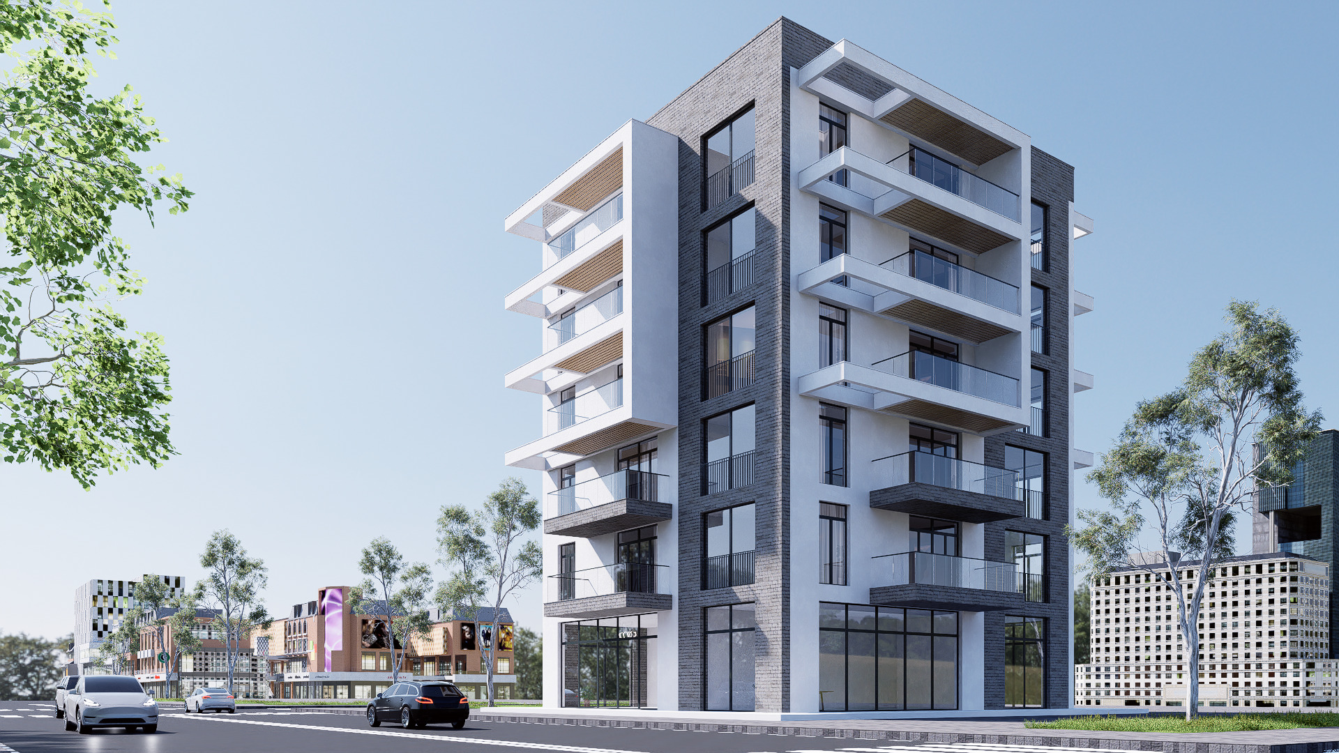 Modern residential building Low-poly 3D model_9