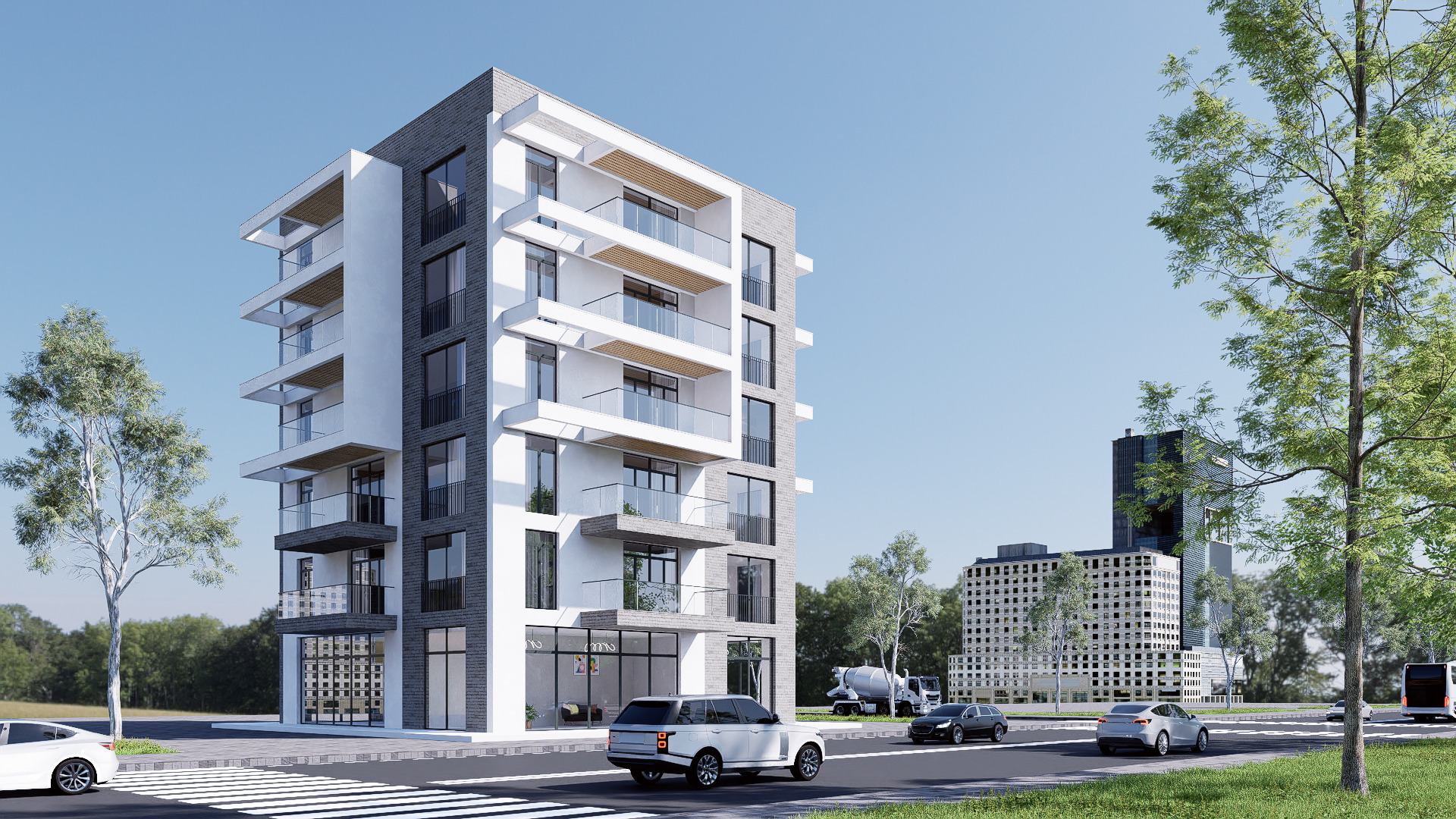 Modern residential building Low-poly 3D model_2