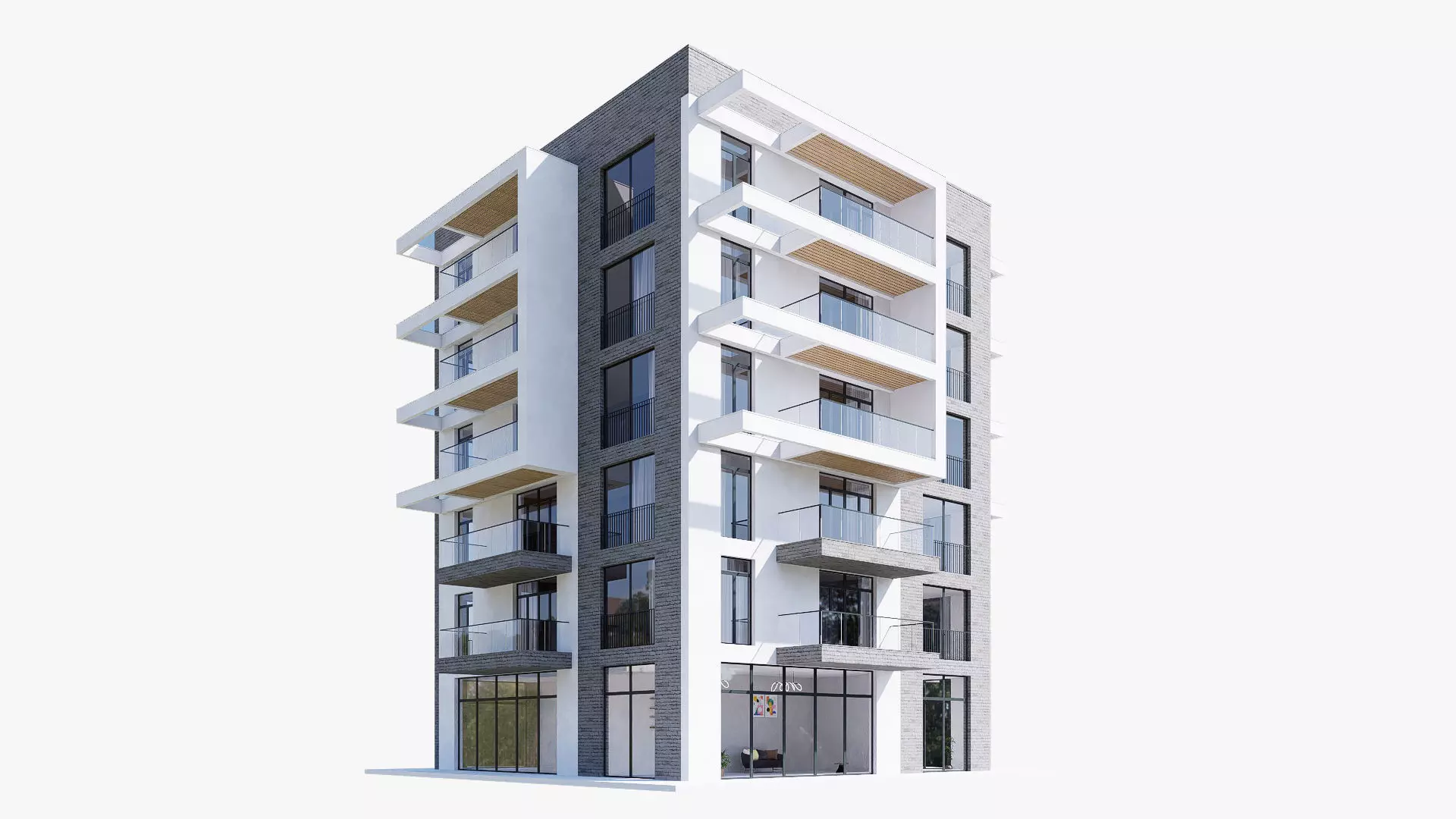 Modern residential building Low-poly 3D model_0