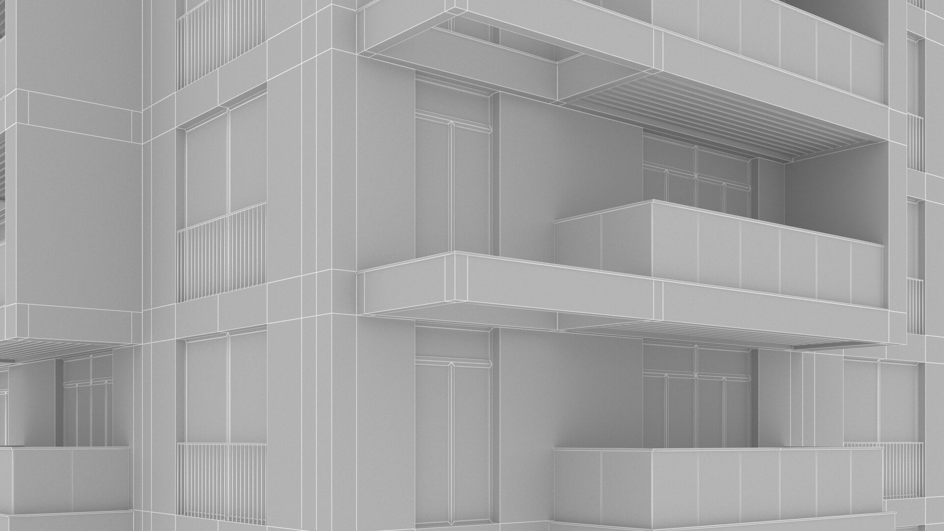 Modern residential building Low-poly 3D model_12