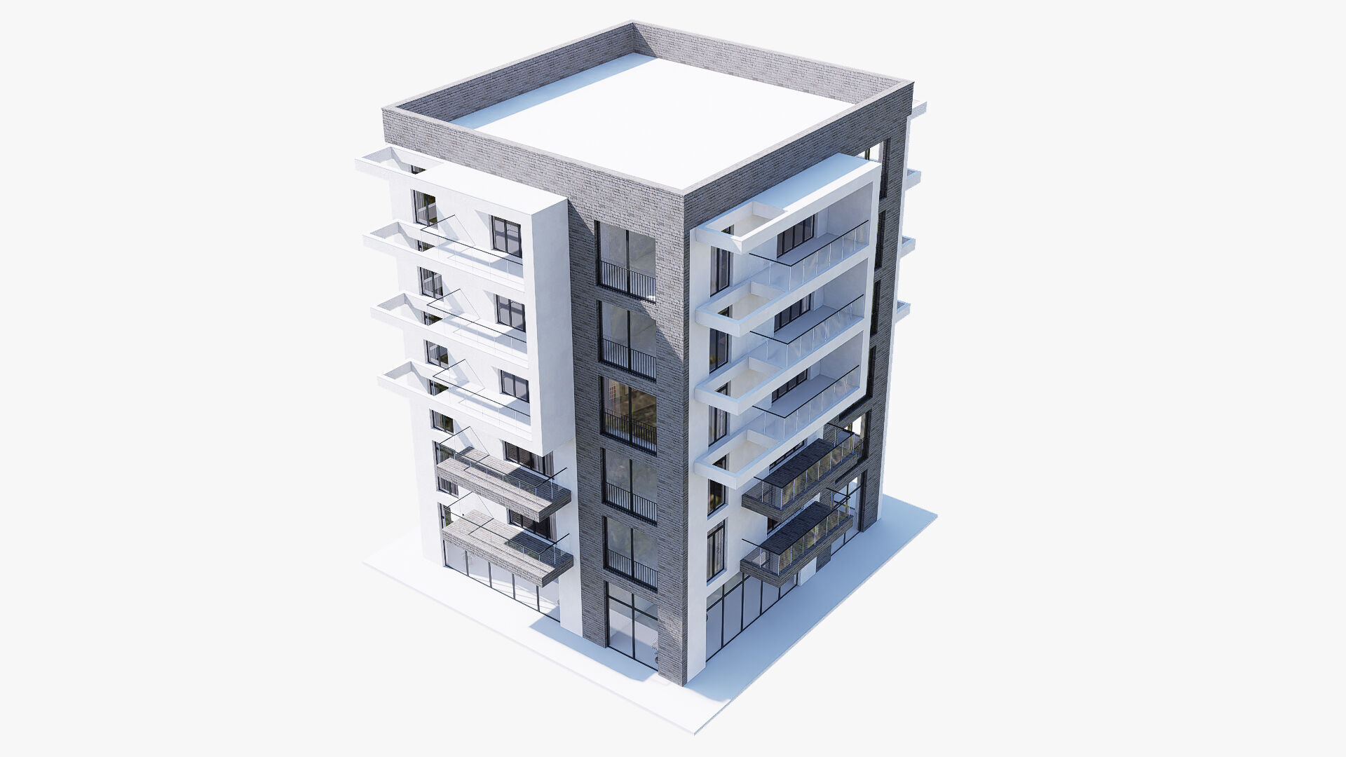 Modern residential building Low-poly 3D model_10