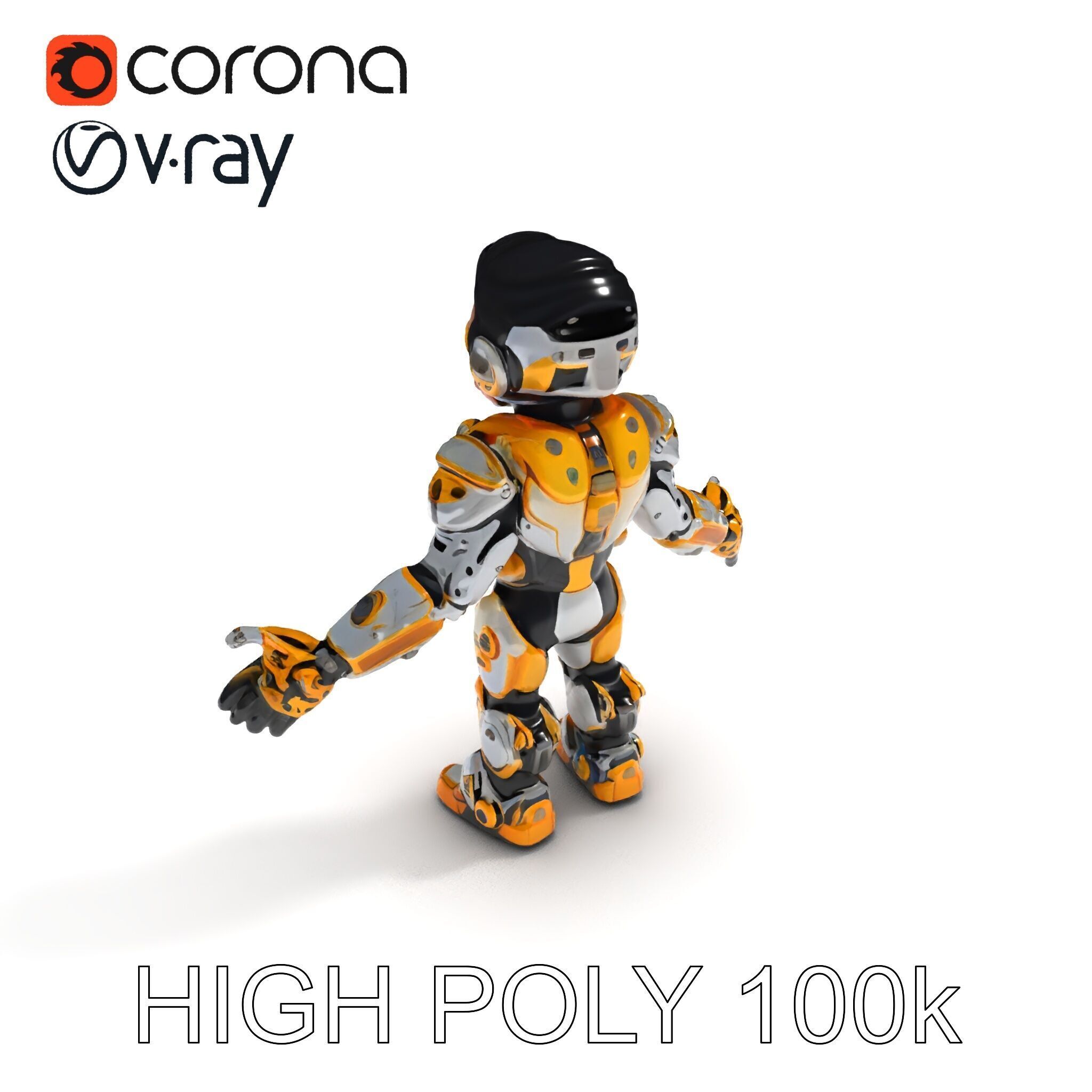 Futuristic Armored Warrior with Headset and Sunglasses Low-poly 3D model_20