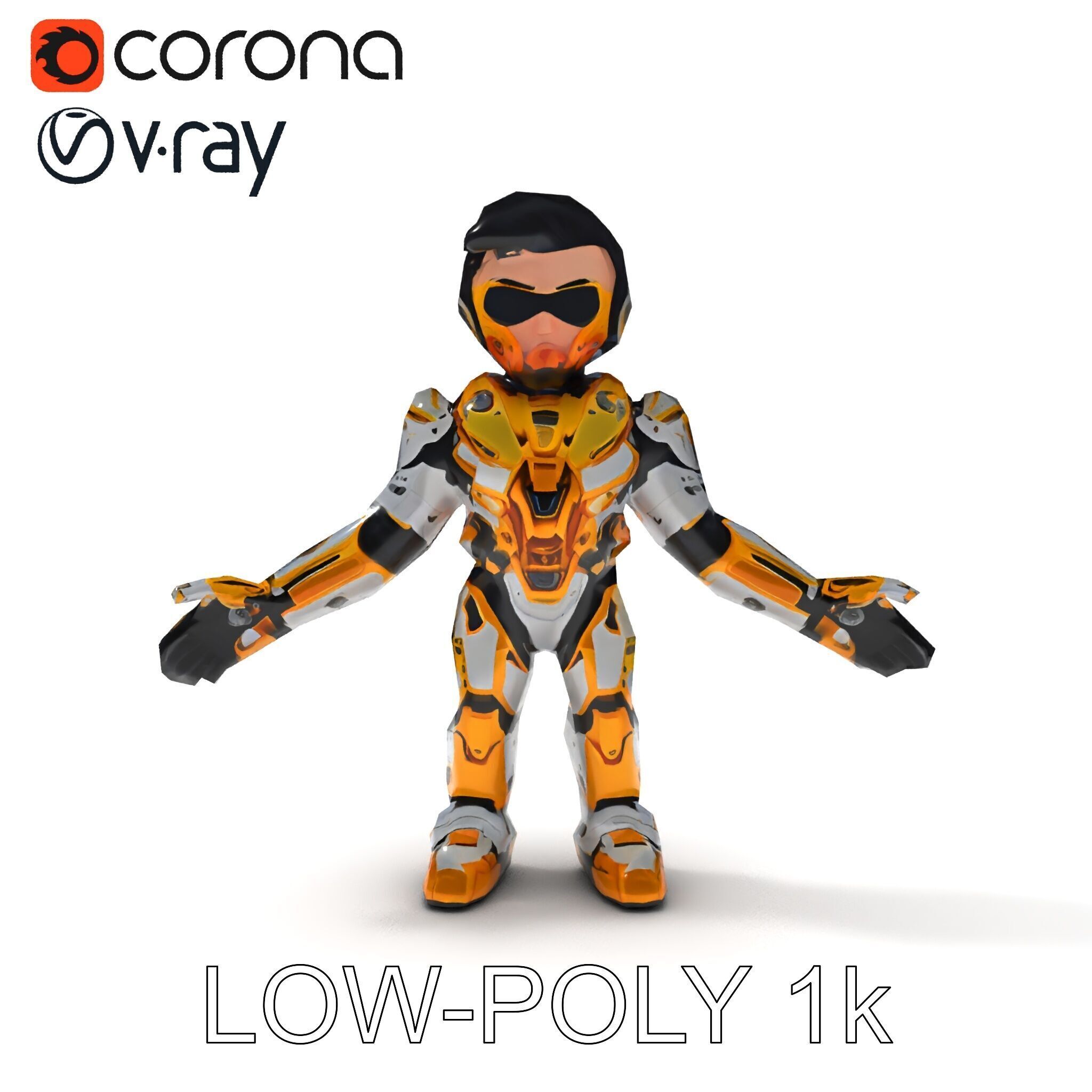 Futuristic Armored Warrior with Headset and Sunglasses Low-poly 3D model_34
