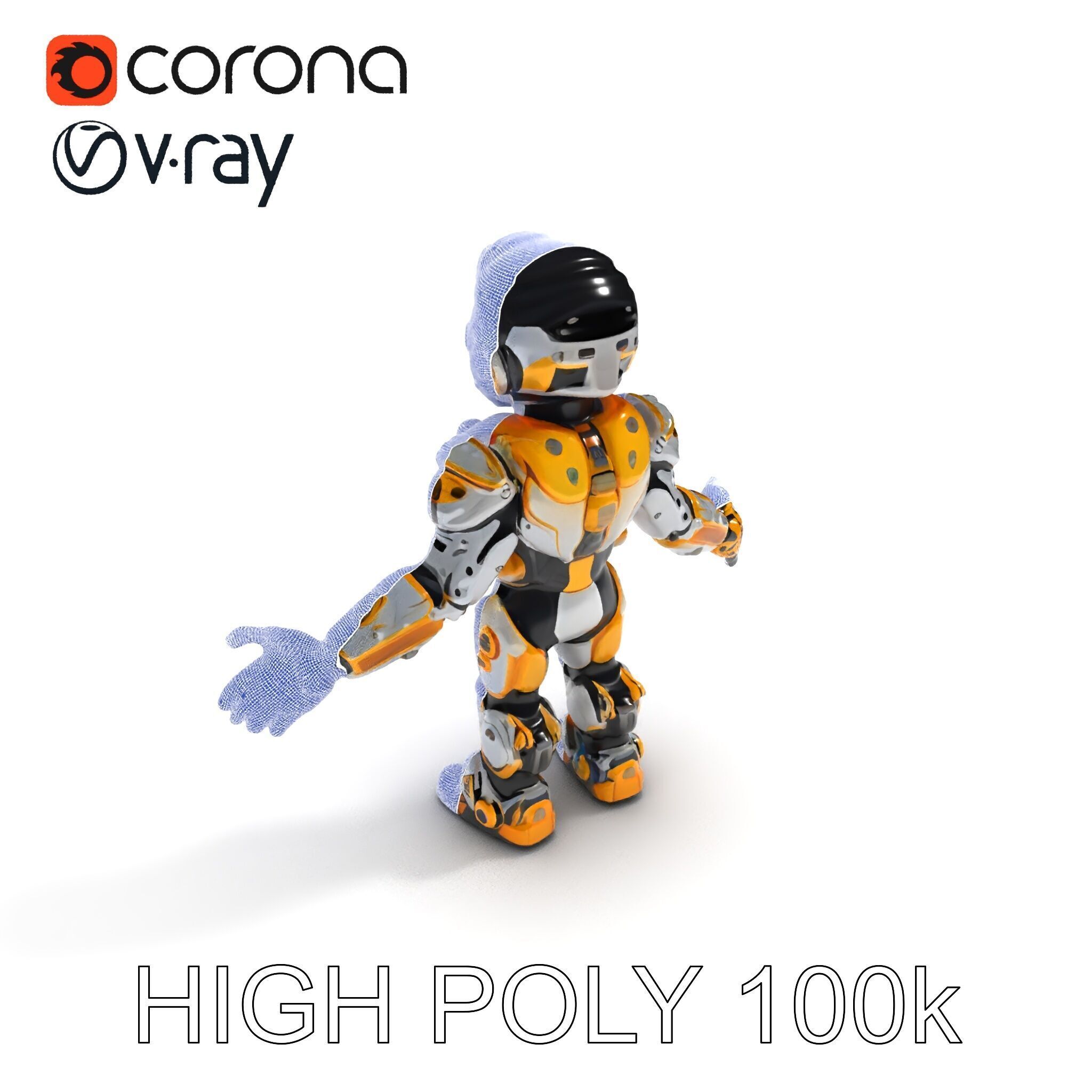 Futuristic Armored Warrior with Headset and Sunglasses Low-poly 3D model_17