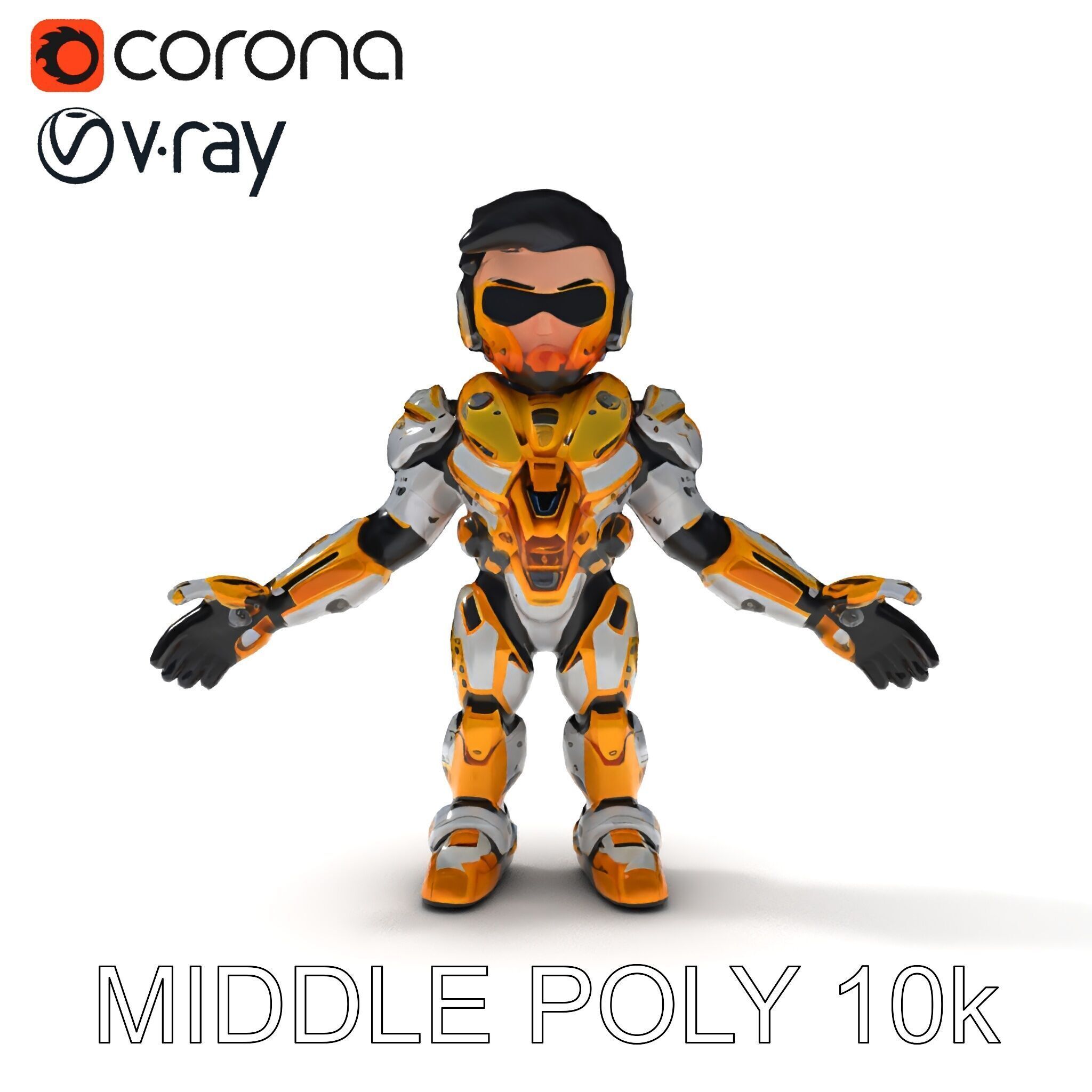 Futuristic Armored Warrior with Headset and Sunglasses Low-poly 3D model_9