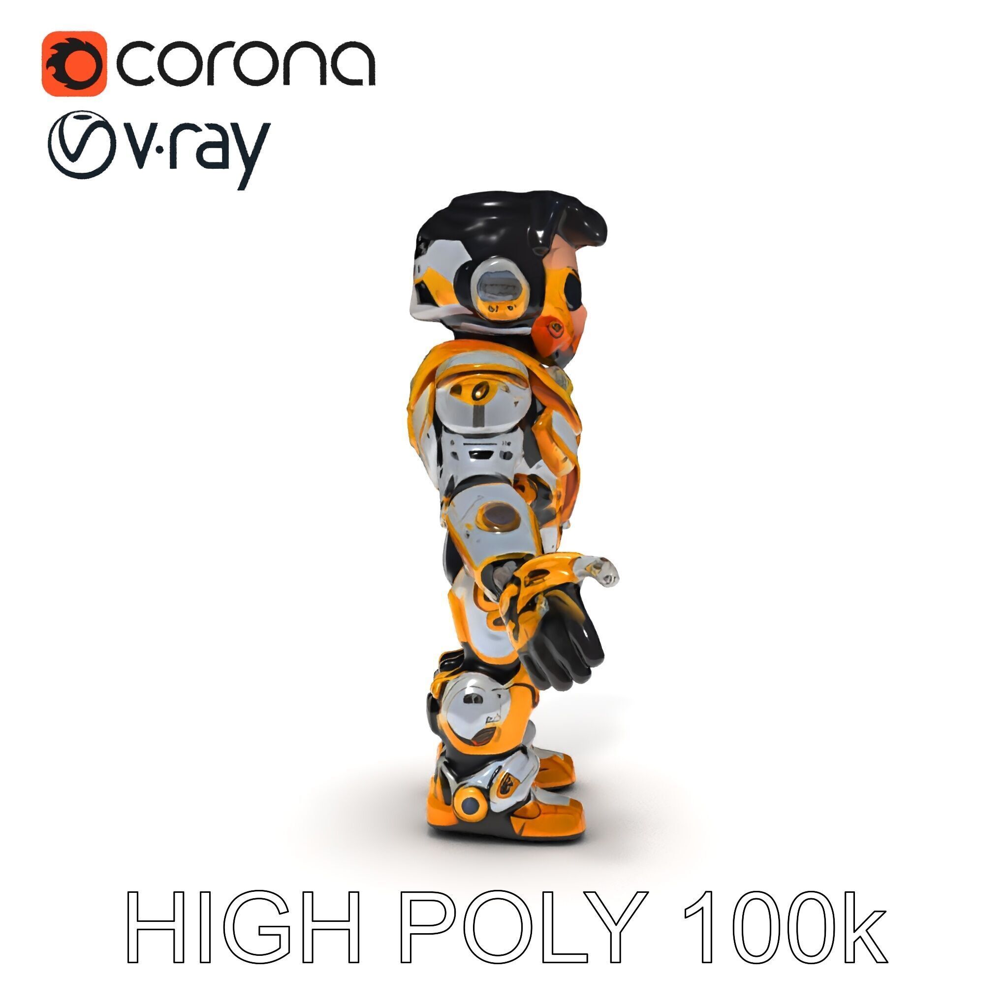 Futuristic Armored Warrior with Headset and Sunglasses Low-poly 3D model_23