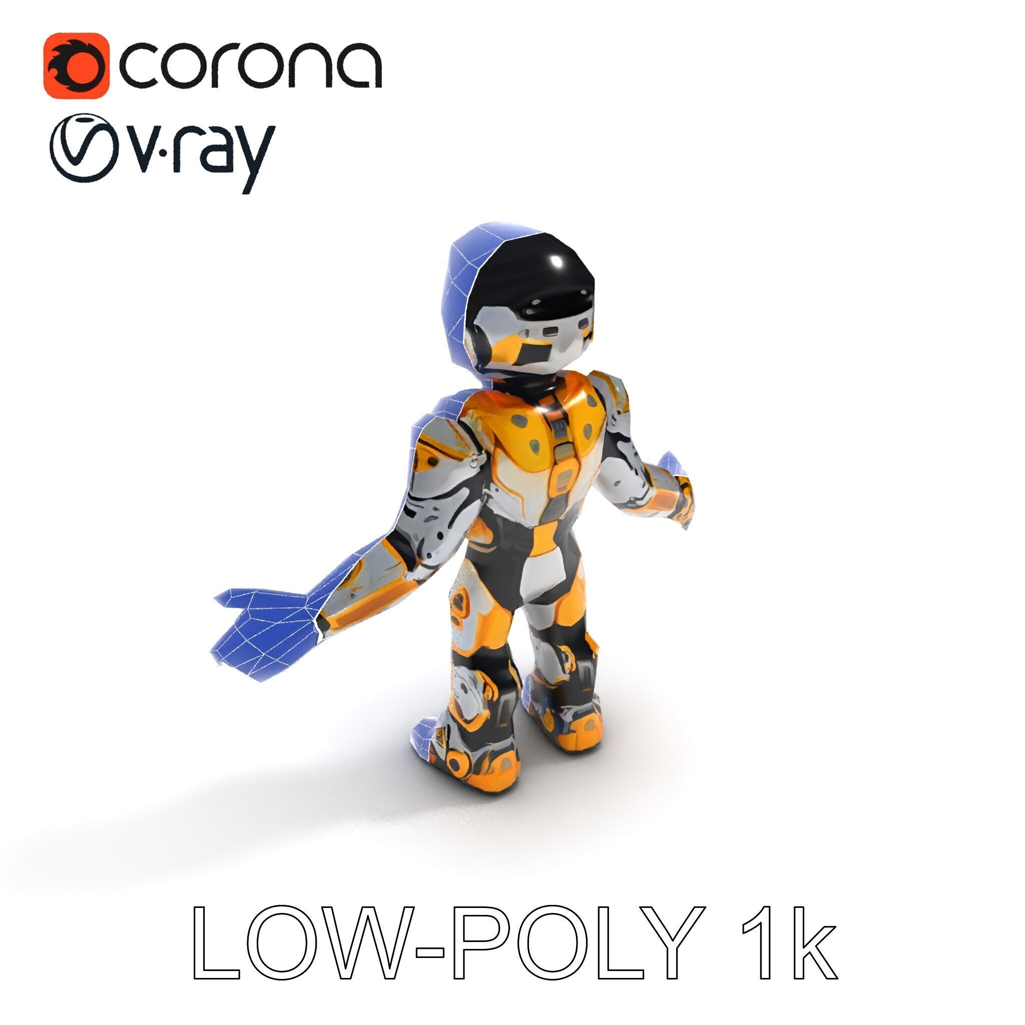 Futuristic Armored Warrior with Headset and Sunglasses Low-poly 3D model_19