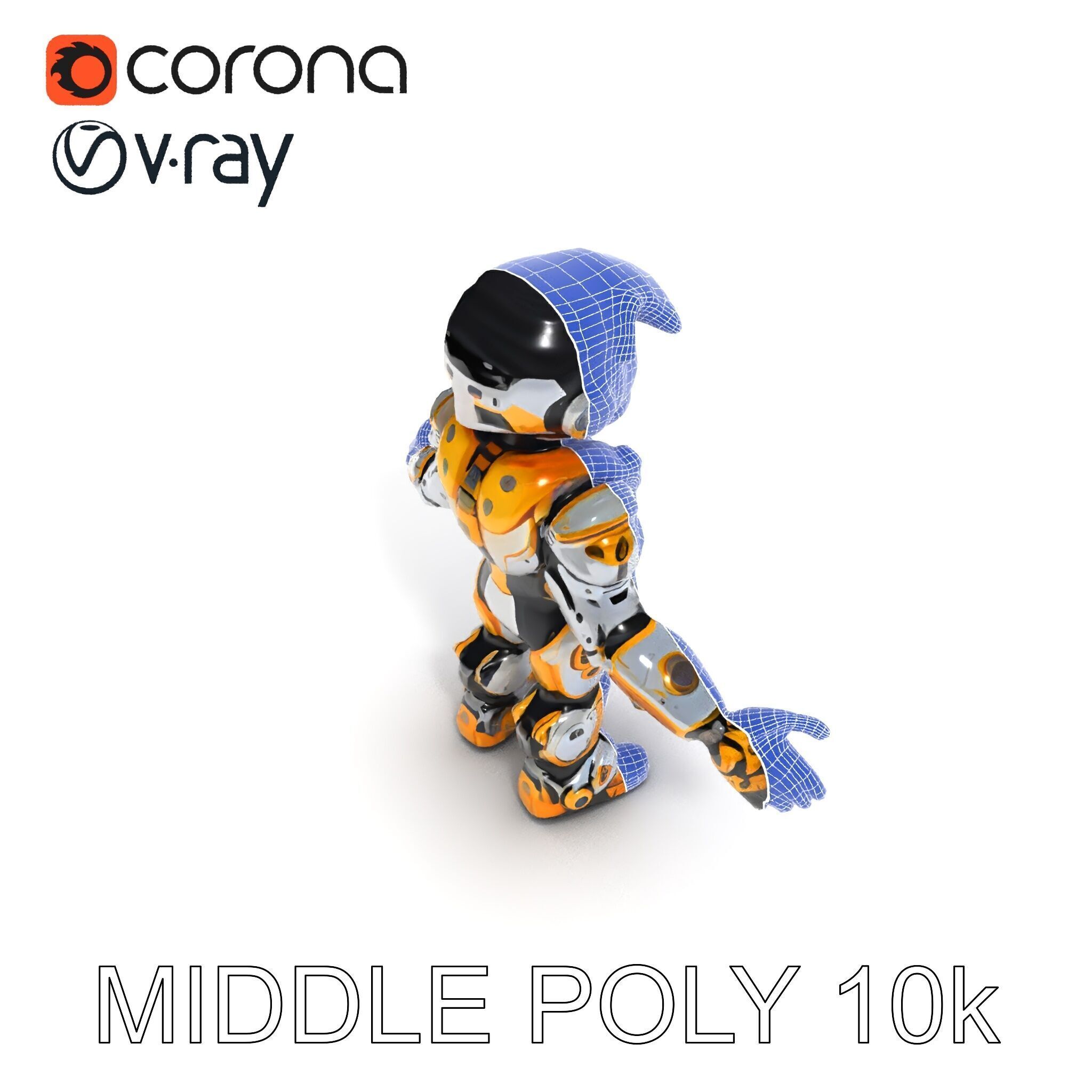 Futuristic Armored Warrior with Headset and Sunglasses Low-poly 3D model_37