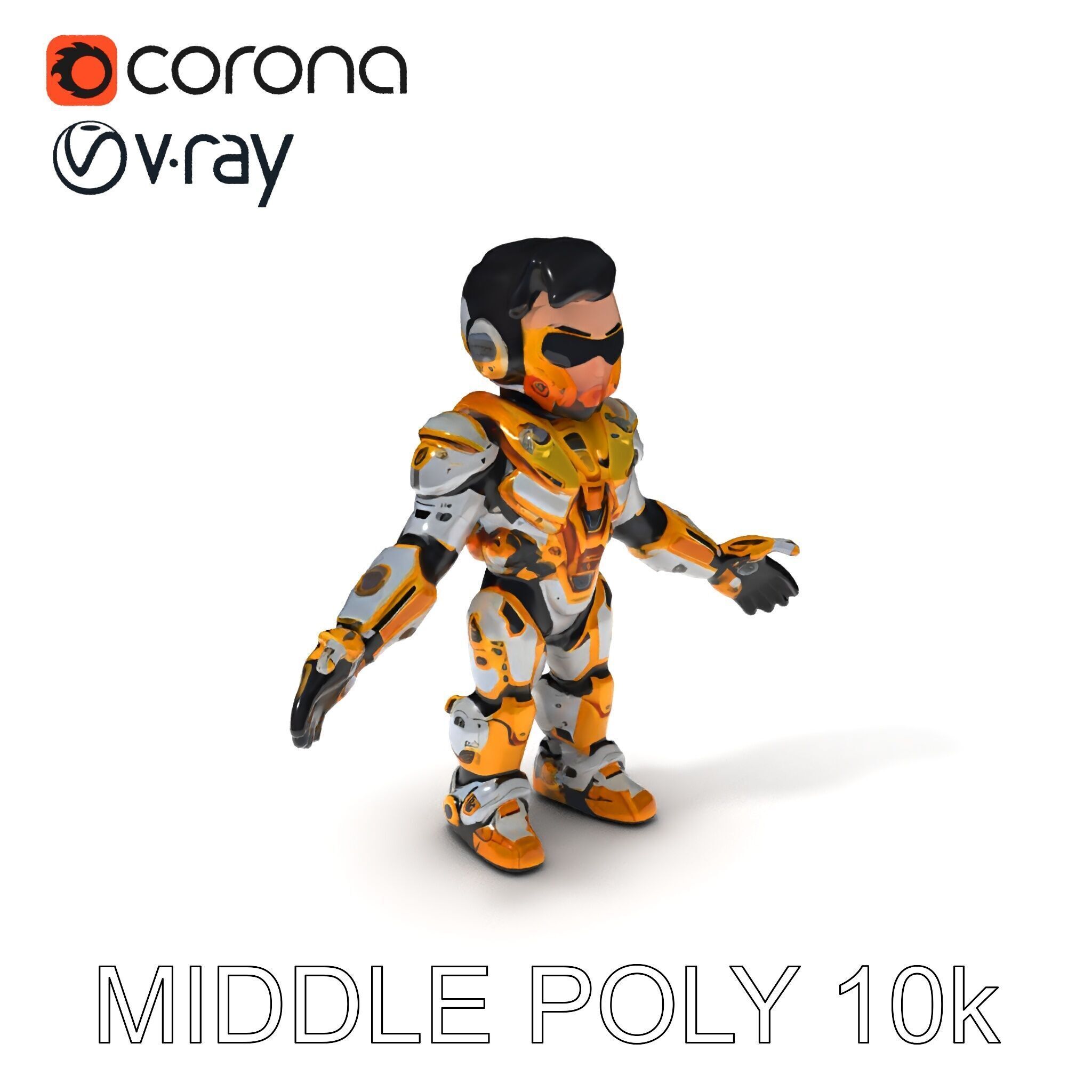Futuristic Armored Warrior with Headset and Sunglasses Low-poly 3D model_15