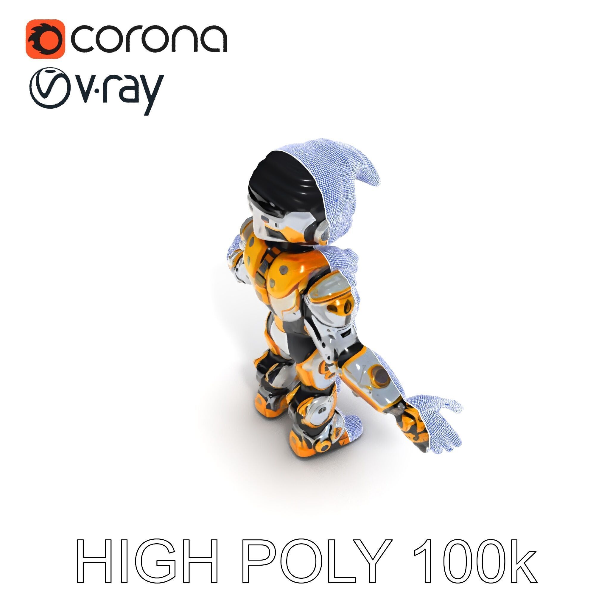 Futuristic Armored Warrior with Headset and Sunglasses Low-poly 3D model_11