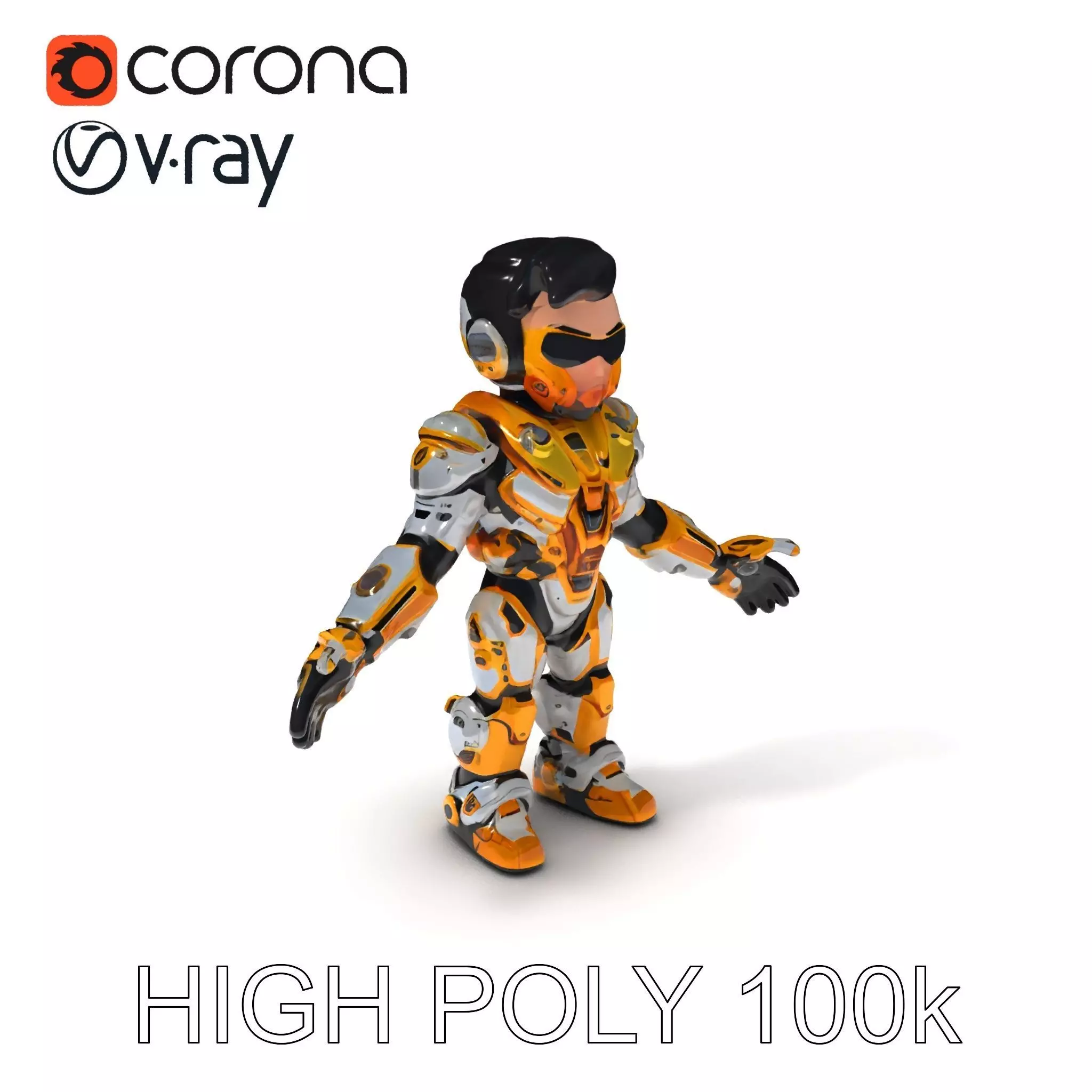 Futuristic Armored Warrior with Headset and Sunglasses Low-poly 3D model_0