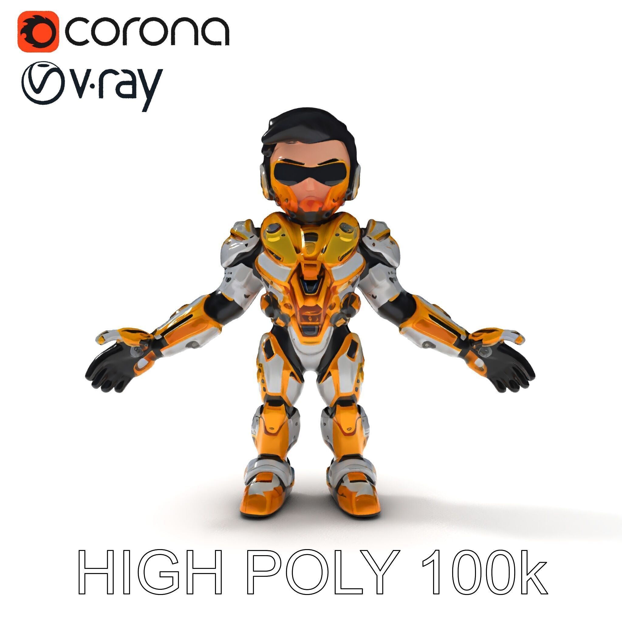 Futuristic Armored Warrior with Headset and Sunglasses Low-poly 3D model_30