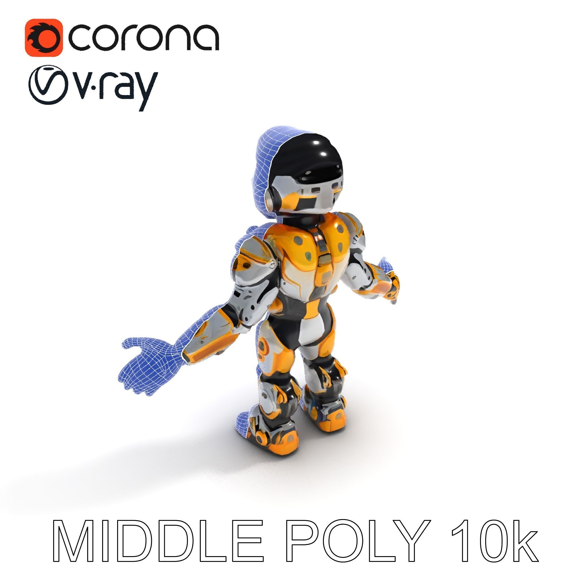 Futuristic Armored Warrior with Headset and Sunglasses Low-poly 3D model_33