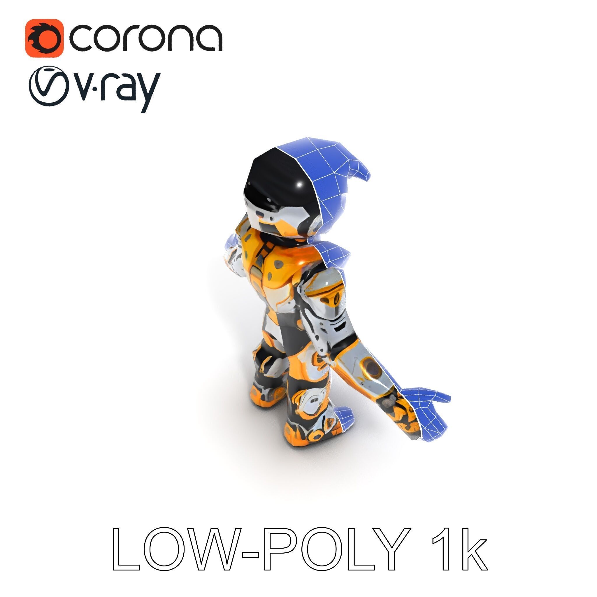 Futuristic Armored Warrior with Headset and Sunglasses Low-poly 3D model_7