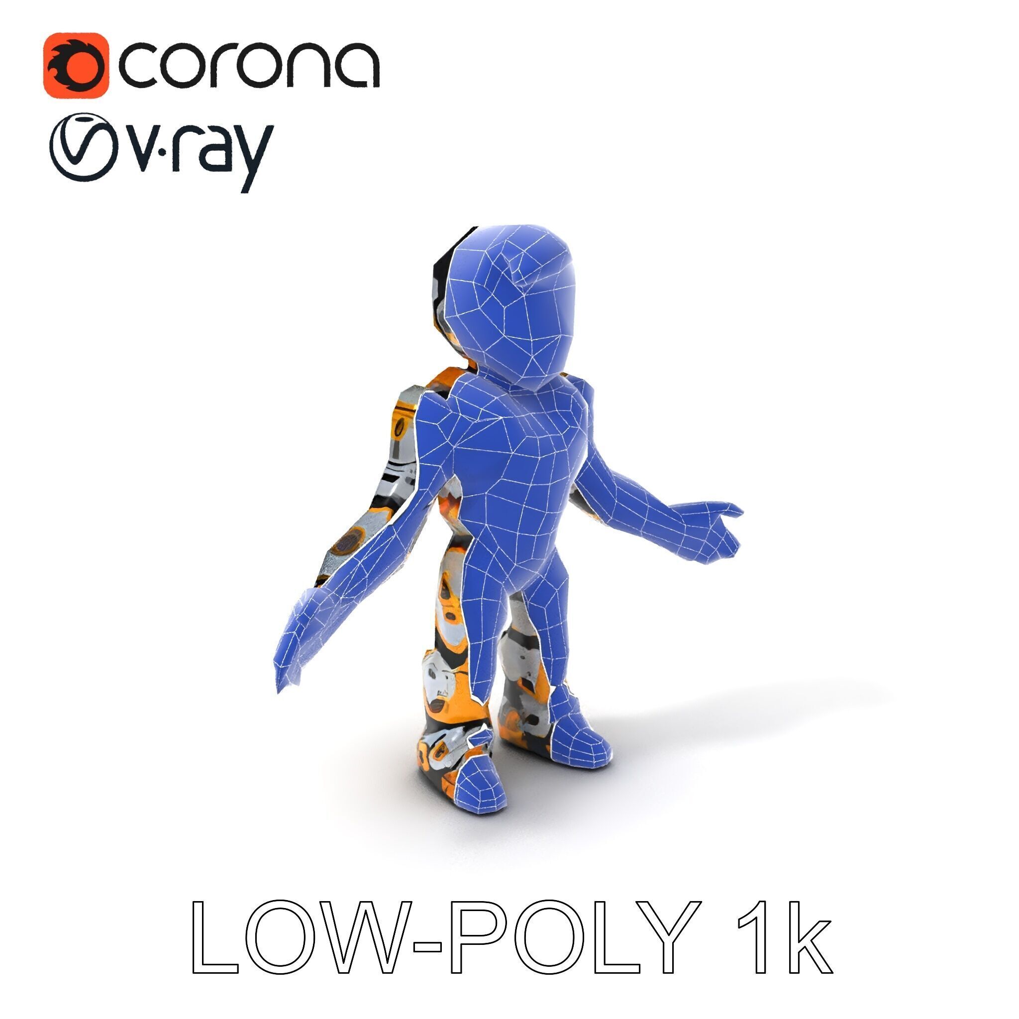 Futuristic Armored Warrior with Headset and Sunglasses Low-poly 3D model_32