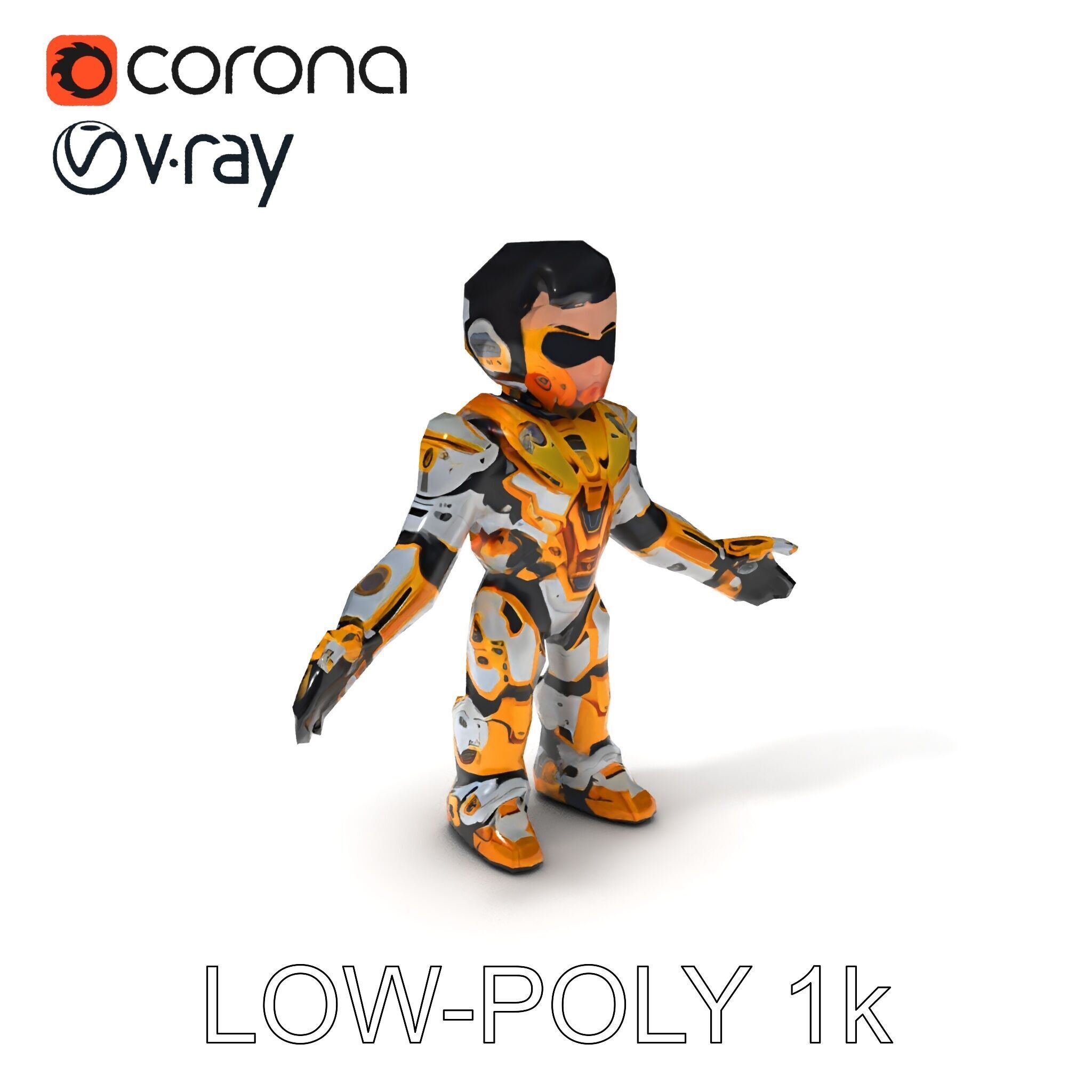 Futuristic Armored Warrior with Headset and Sunglasses Low-poly 3D model_22