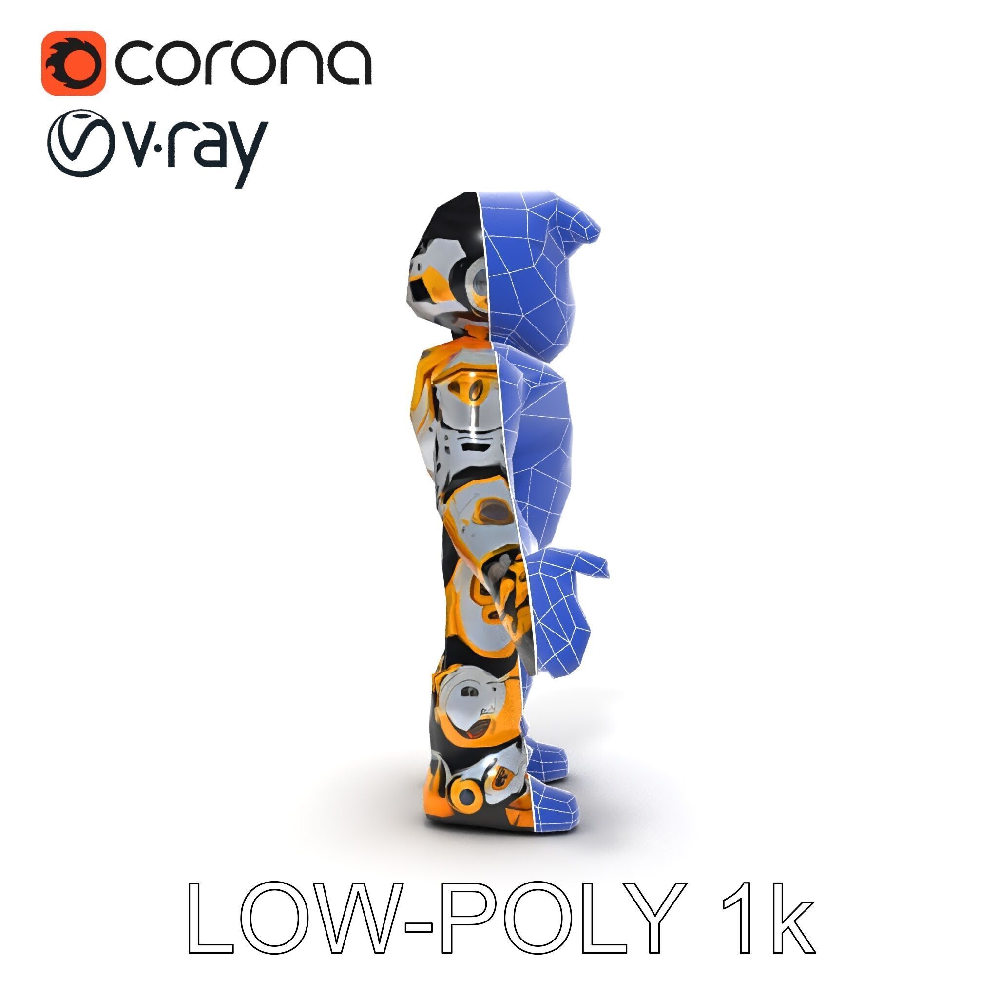 Futuristic Armored Warrior with Headset and Sunglasses Low-poly 3D model_13