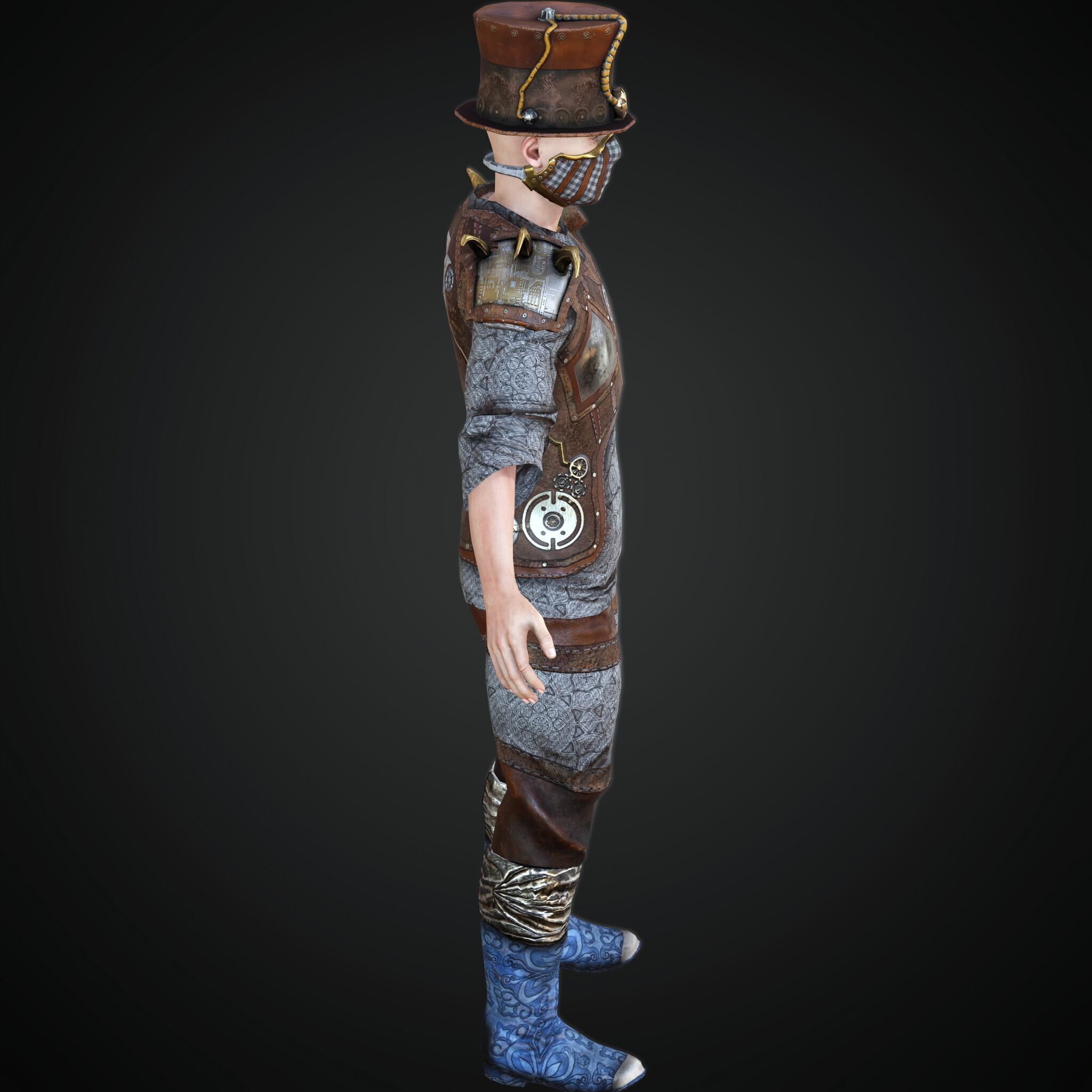 Steampunk rigged character Low-poly 3D model_3