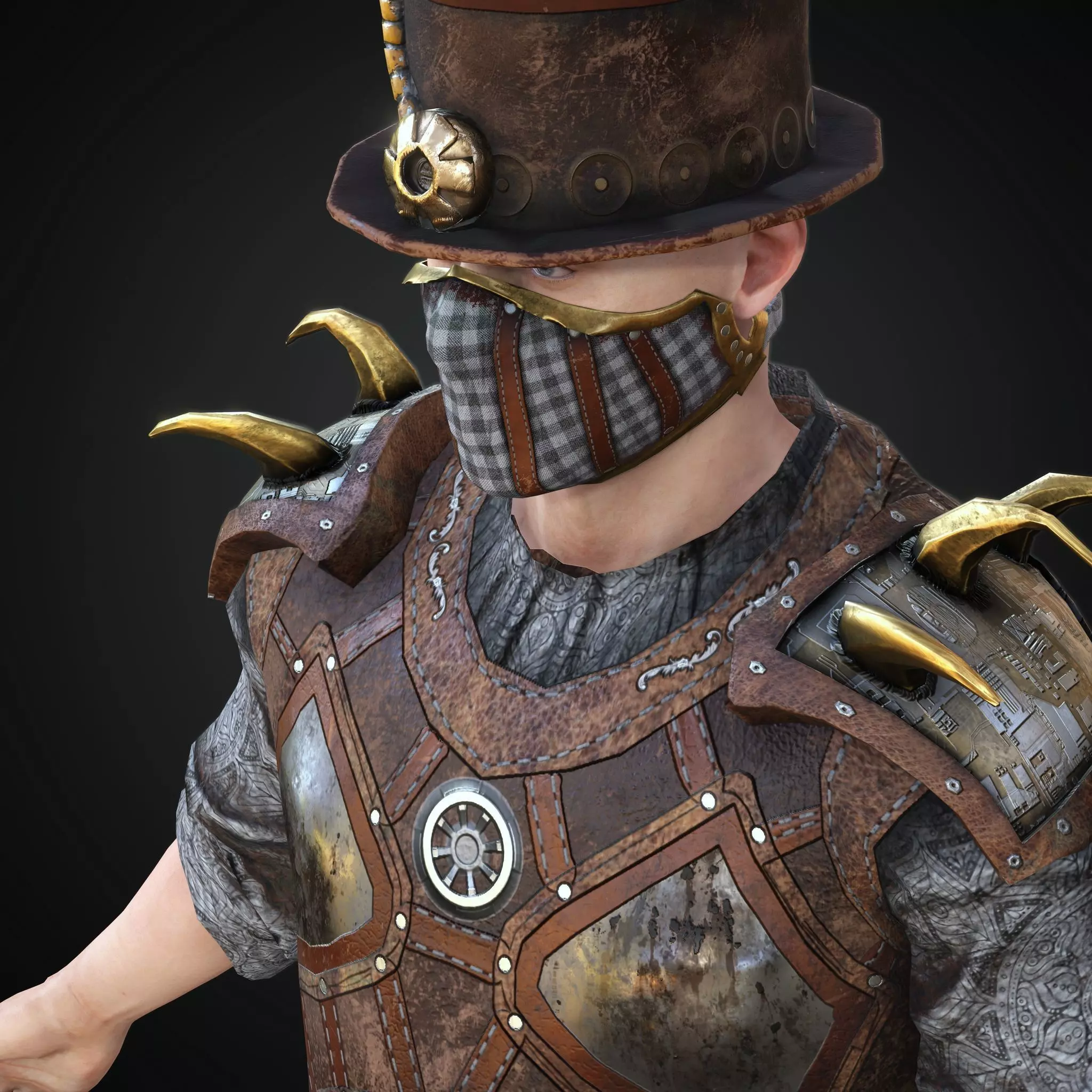 Steampunk rigged character Low-poly 3D model_0