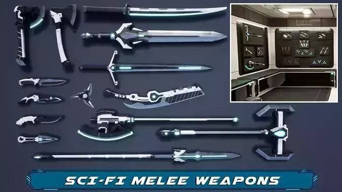 Sci Fi Melee Weapons Arsenal Interior Low-poly 3D model