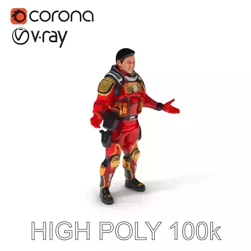 Galaxy Explorer in RedGold Armor with Tactical Features Low-poly 3D model