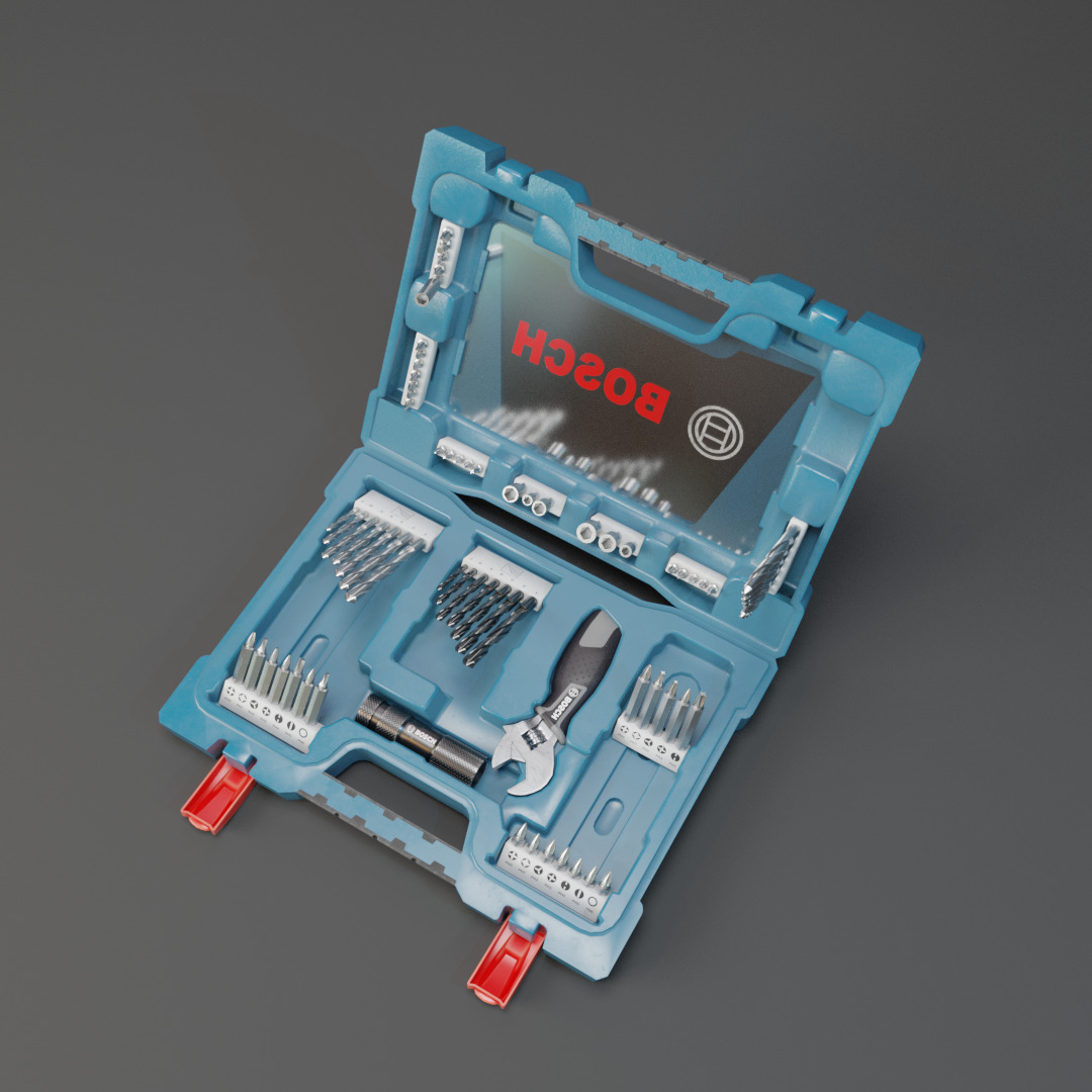 Realistic Bosch Drill Bit Set Drill with PBR Texture Low-poly 3D model_15