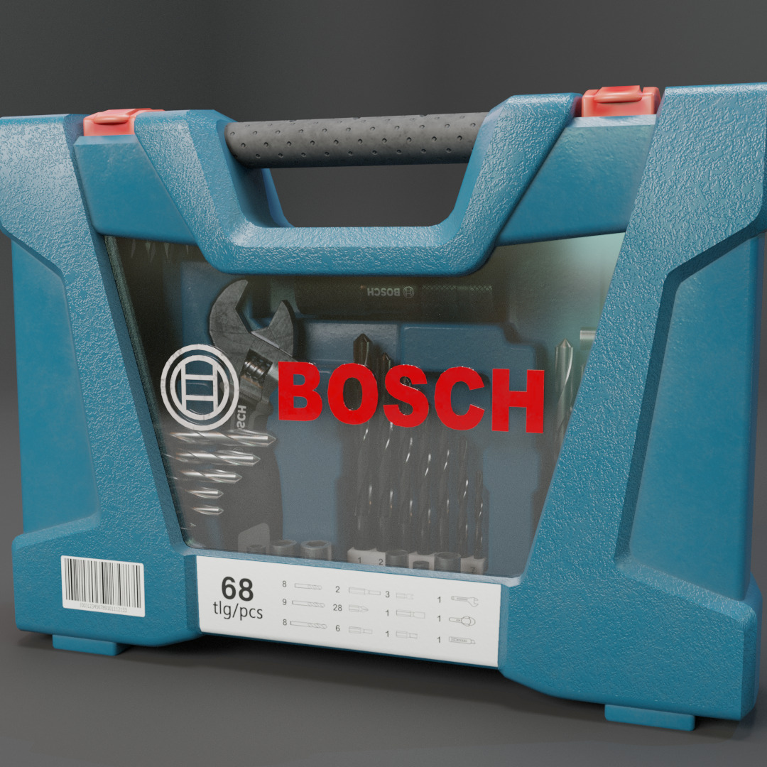 Realistic Bosch Drill Bit Set Drill with PBR Texture Low-poly 3D model_16