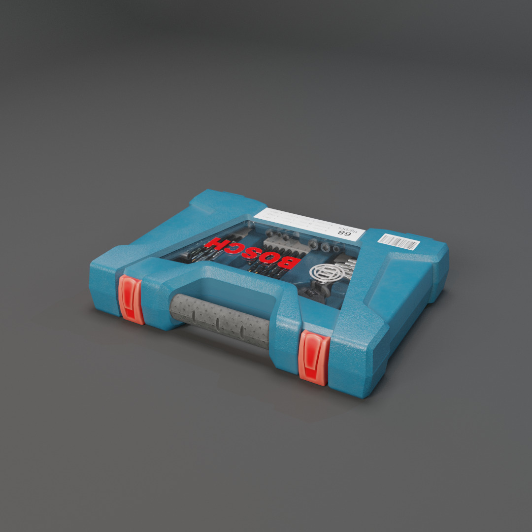 Realistic Bosch Drill Bit Set Drill with PBR Texture Low-poly 3D model_10