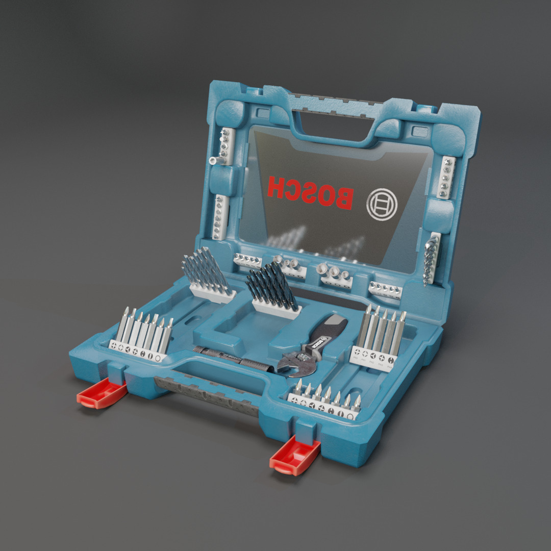 Realistic Bosch Drill Bit Set Drill with PBR Texture Low-poly 3D model_11