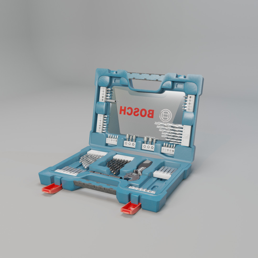 Realistic Bosch Drill Bit Set Drill with PBR Texture Low-poly 3D model_7