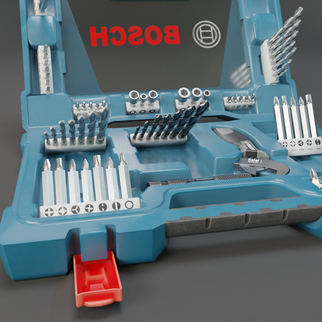 Realistic Bosch Drill Bit Set Drill with PBR Texture Low-poly 3D model_19