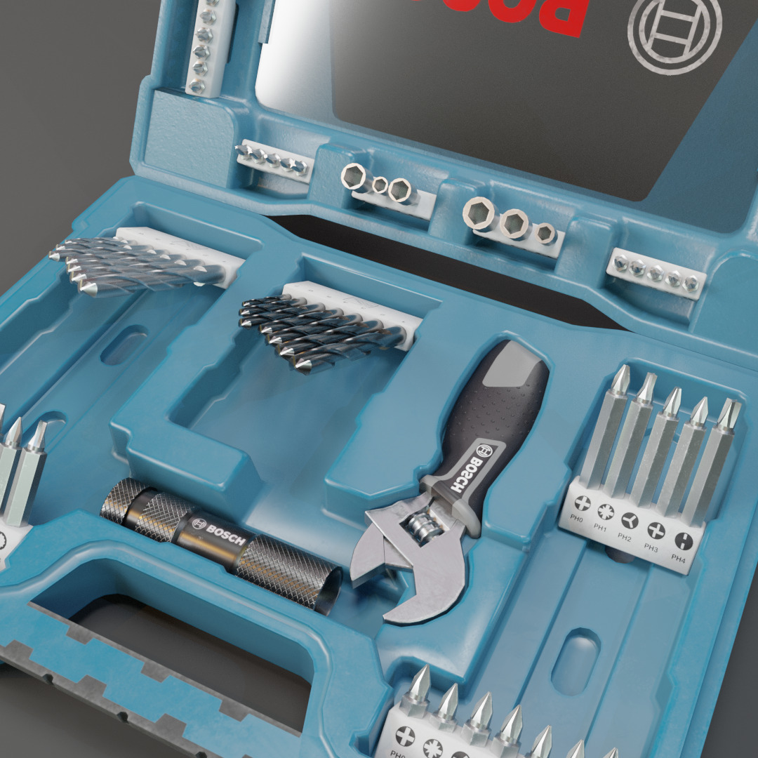 Realistic Bosch Drill Bit Set Drill with PBR Texture Low-poly 3D model_20