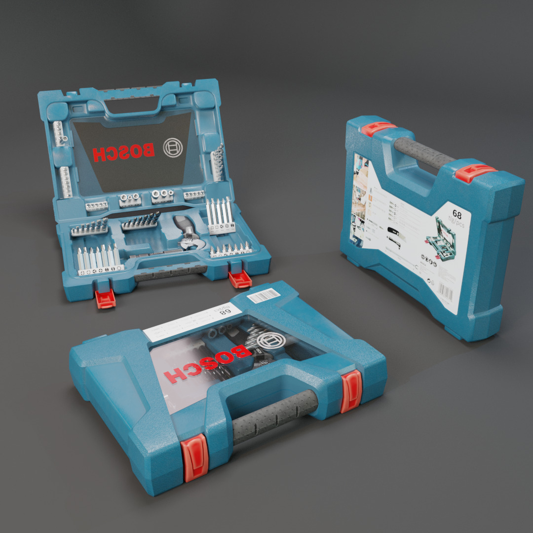 Realistic Bosch Drill Bit Set Drill with PBR Texture Low-poly 3D model_2