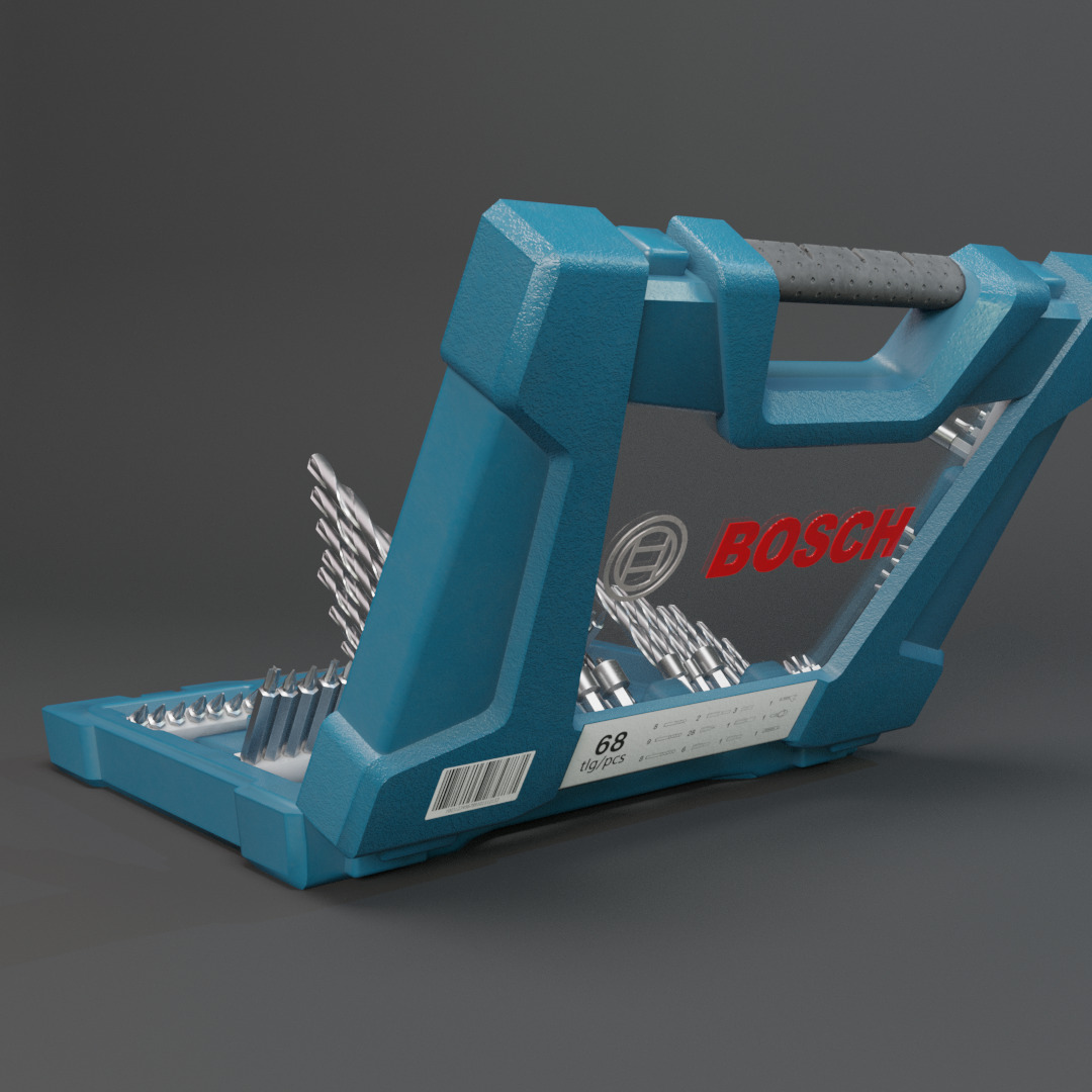 Realistic Bosch Drill Bit Set Drill with PBR Texture Low-poly 3D model_21