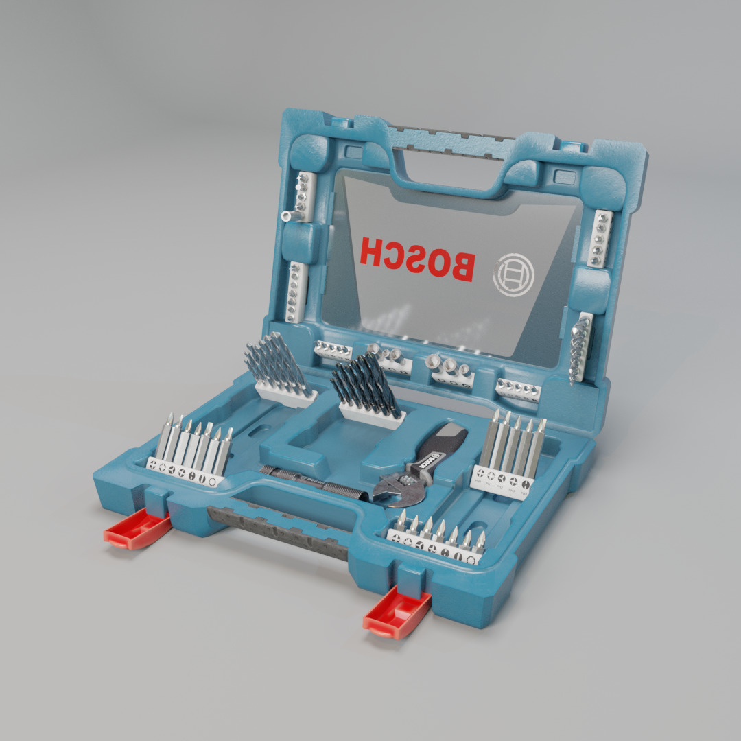 Realistic Bosch Drill Bit Set Drill with PBR Texture Low-poly 3D model_9