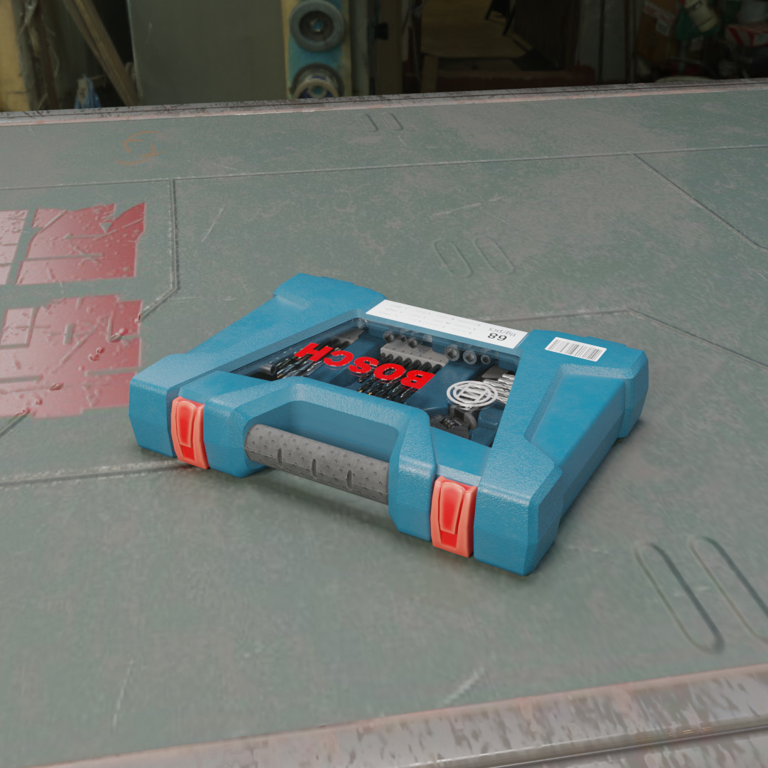 Realistic Bosch Drill Bit Set Drill with PBR Texture Low-poly 3D model_12
