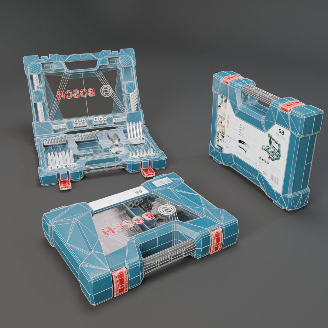 Realistic Bosch Drill Bit Set Drill with PBR Texture Low-poly 3D model_3