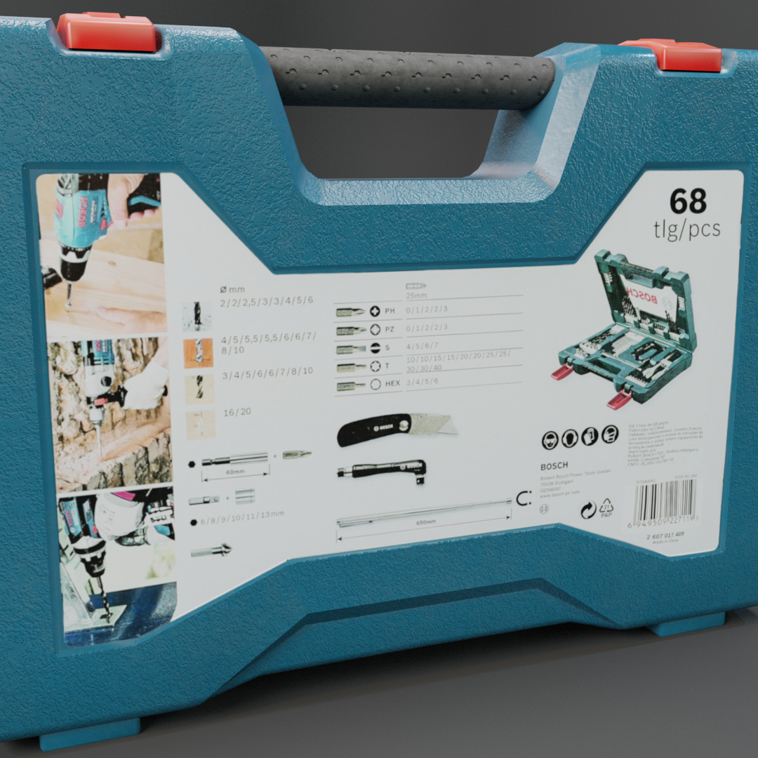 Realistic Bosch Drill Bit Set Drill with PBR Texture Low-poly 3D model_14
