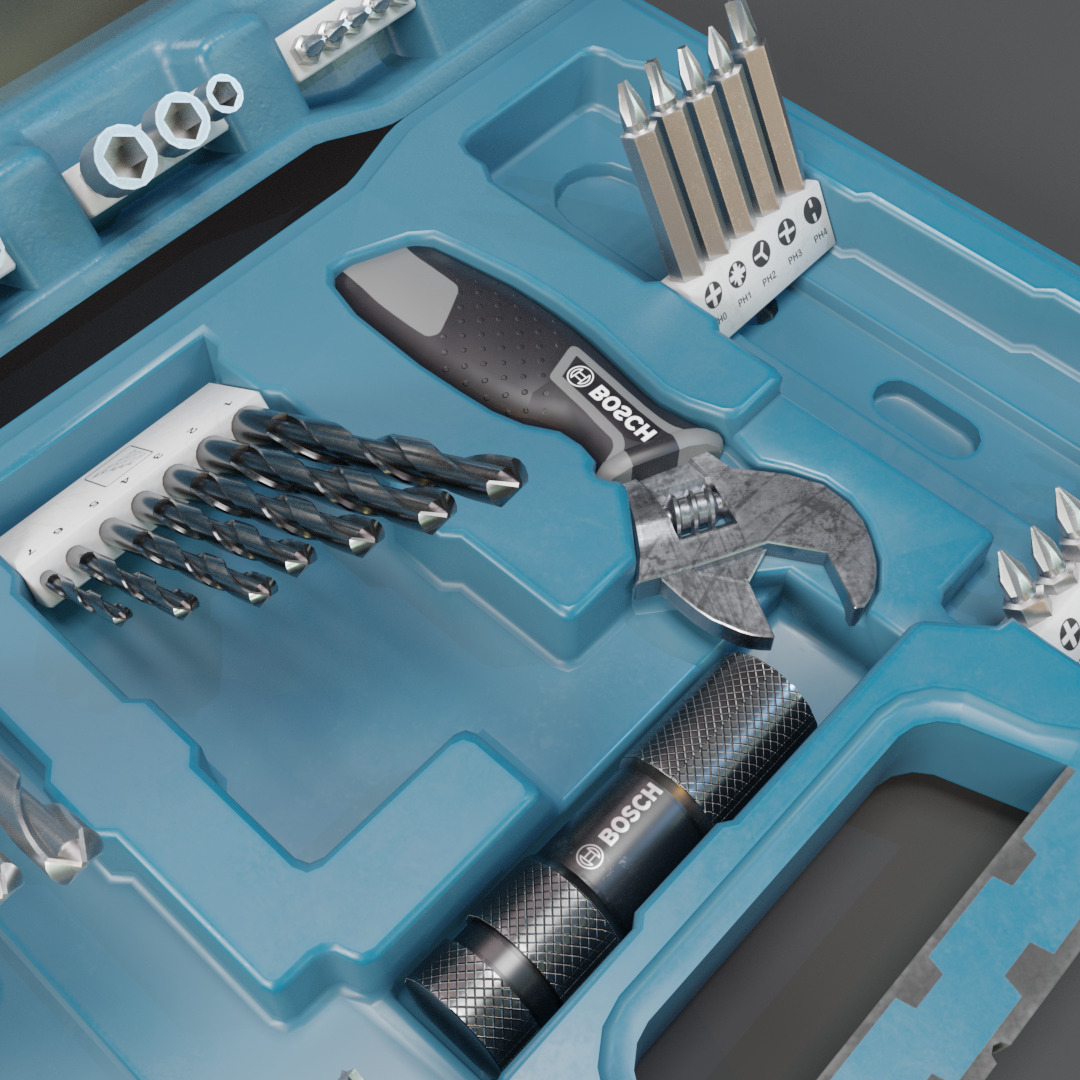 Realistic Bosch Drill Bit Set Drill with PBR Texture Low-poly 3D model_23