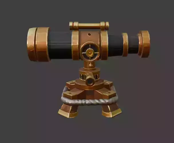 Brass Telescope Game-Ready 3D Model with PBR Materials