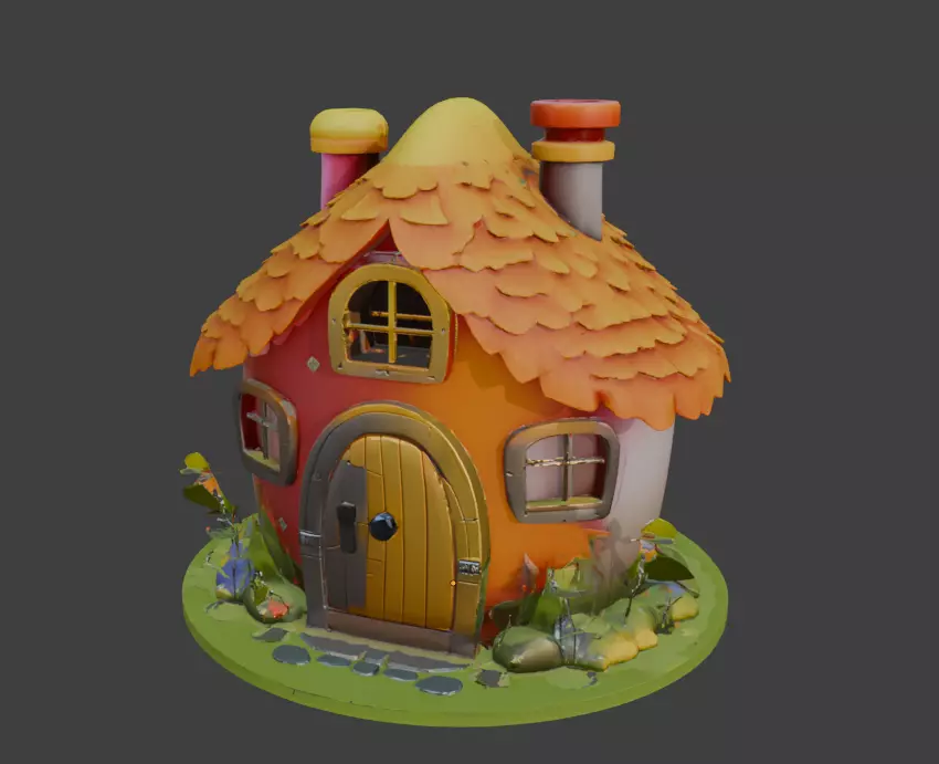 Fairy Tale House Stylized Game Ready 3D Model with PBR Materials Low-poly 3D model_0