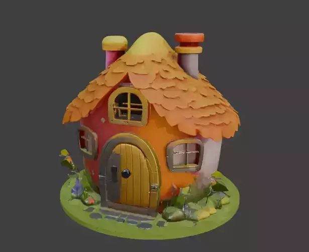 Fairy Tale House Stylized Game Ready 3D Model with PBR Materials