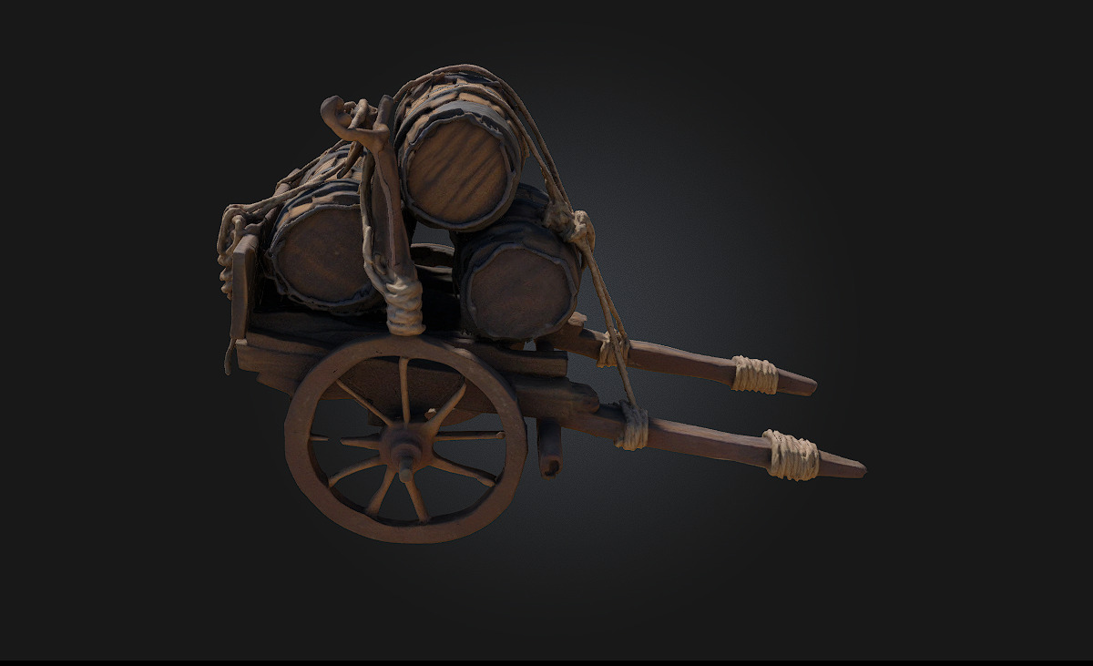 Barrel Cart Rustic Utility on Wheeled Framework 3D model_1