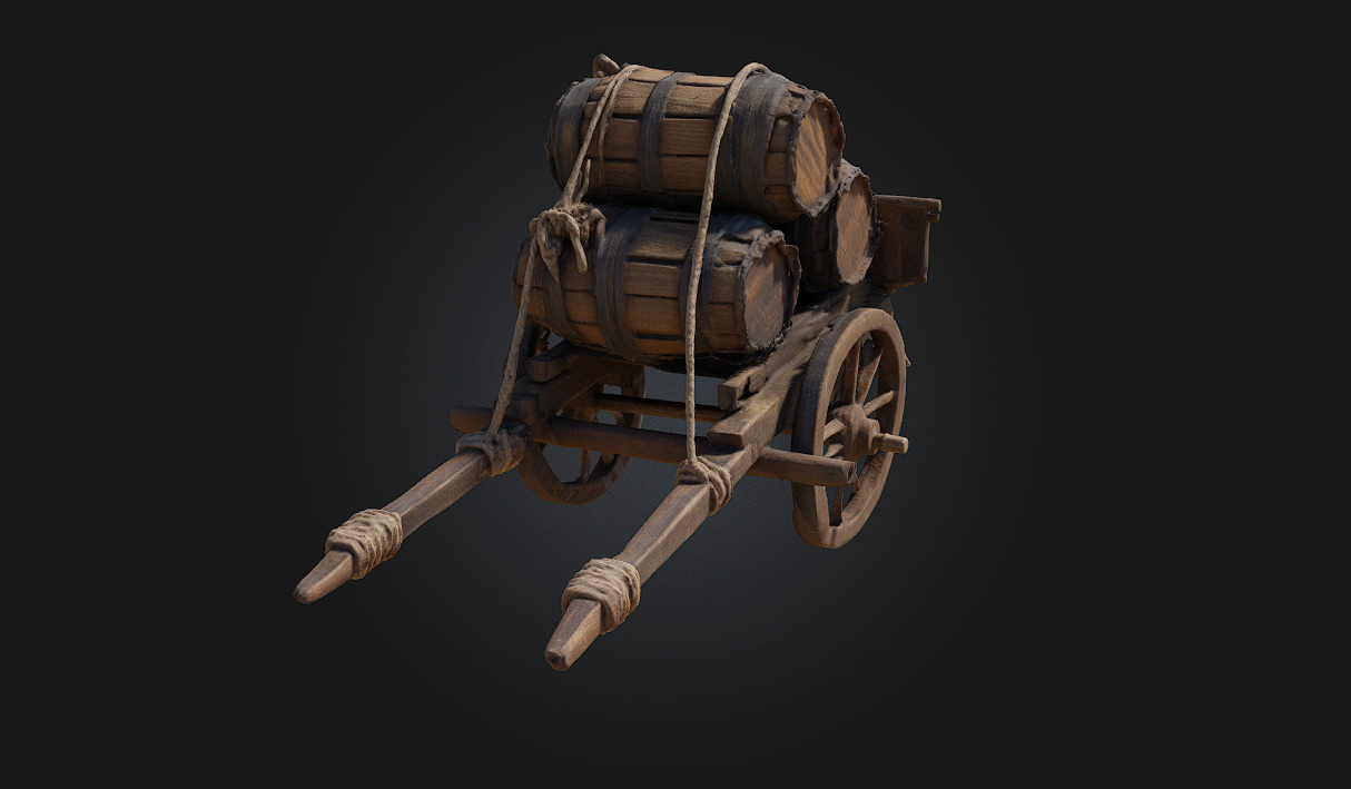 Barrel Cart Rustic Utility on Wheeled Framework 3D model_3