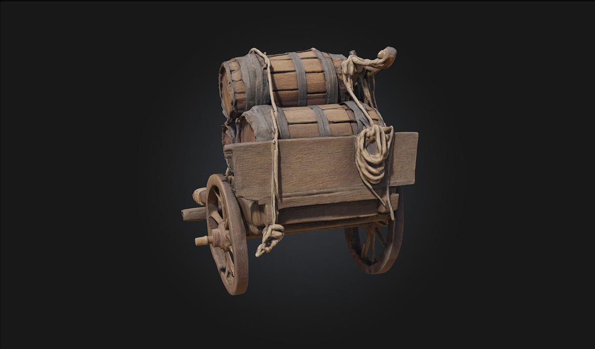 Barrel Cart Rustic Utility on Wheeled Framework 3D model_2