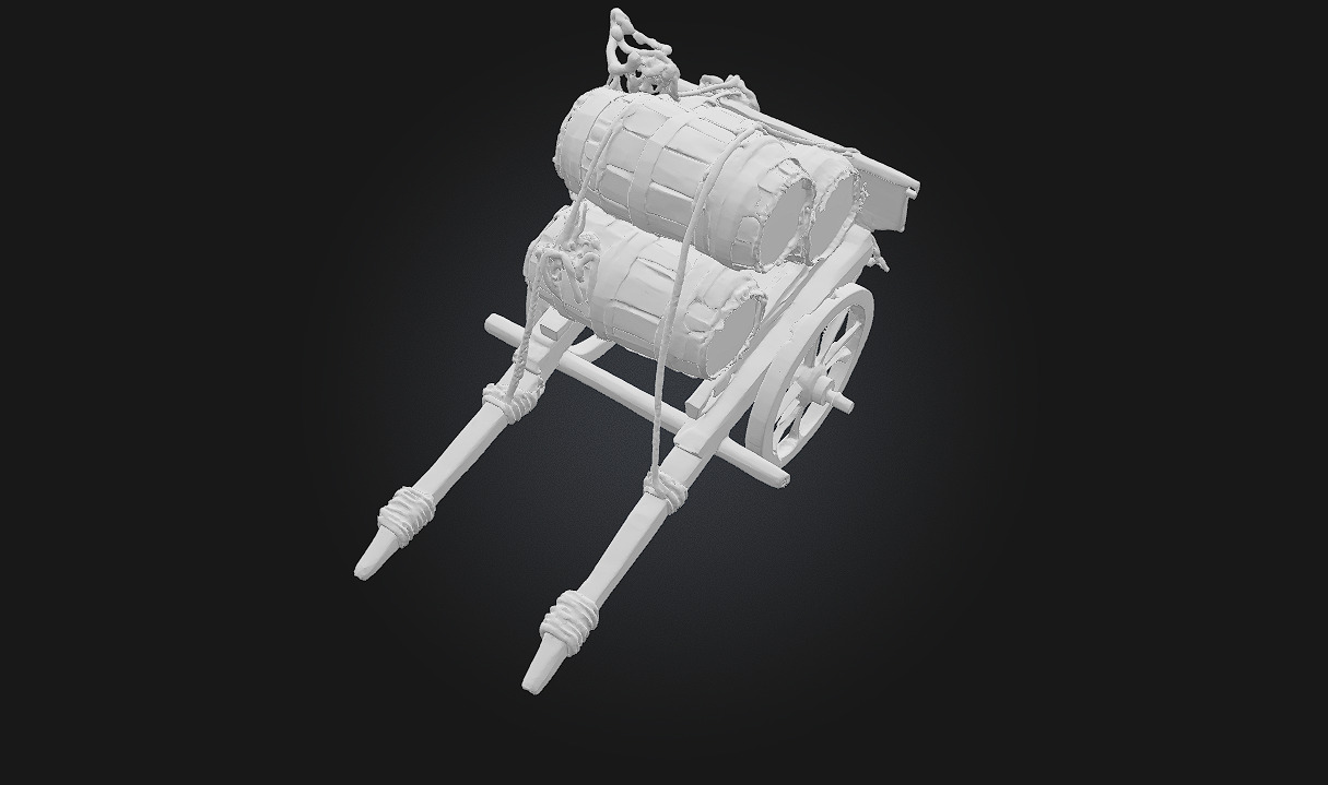 Barrel Cart Rustic Utility on Wheeled Framework 3D model_8