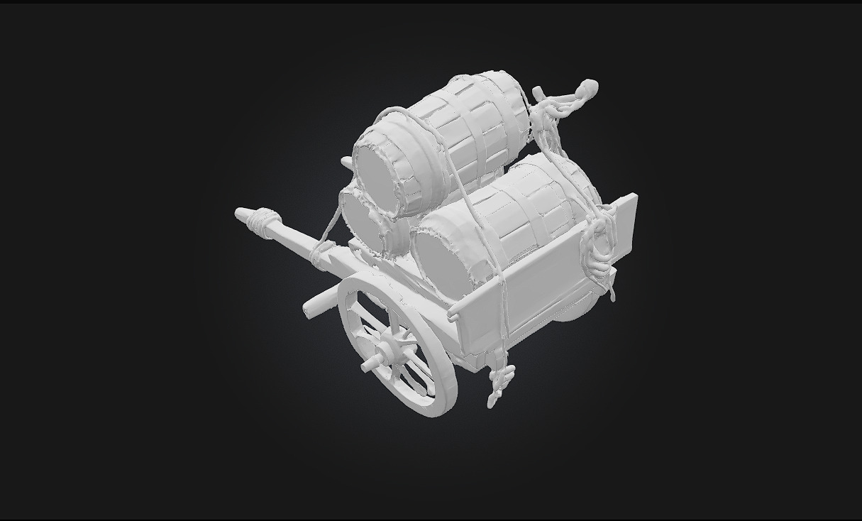 Barrel Cart Rustic Utility on Wheeled Framework 3D model_9