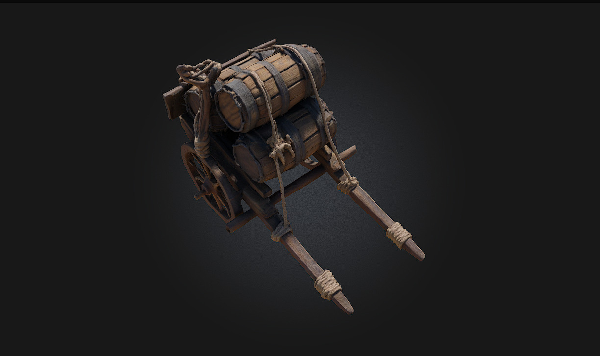 Barrel Cart Rustic Utility on Wheeled Framework 3D model_6