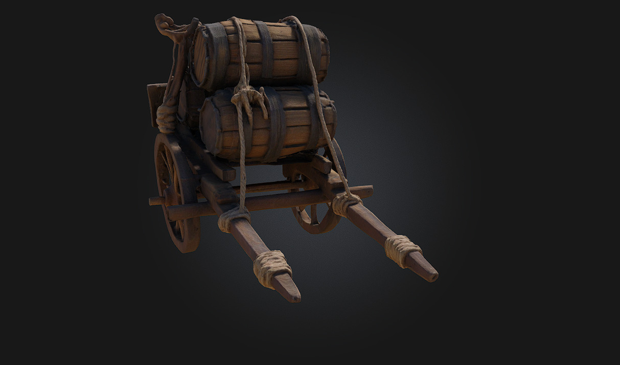 Barrel Cart Rustic Utility on Wheeled Framework 3D model_4
