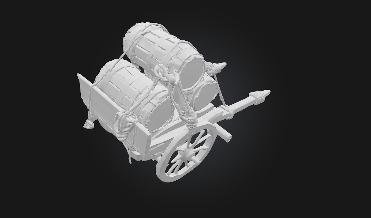 Barrel Cart Rustic Utility on Wheeled Framework 3D model_10